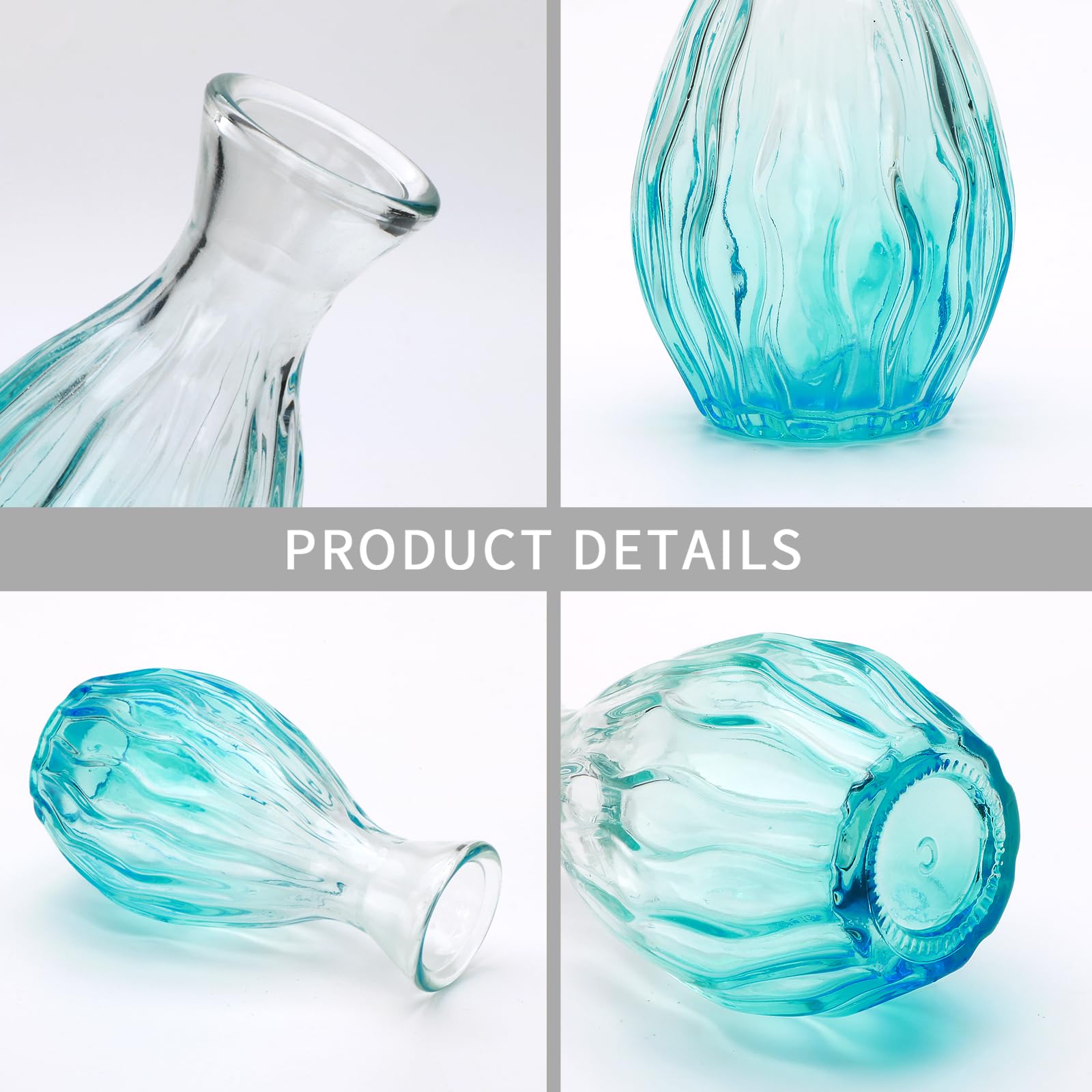 Glass Bud Vases Set of 4, Small Flower Vases for Wedding Centerpiece Vintage Embossed Mini Vases