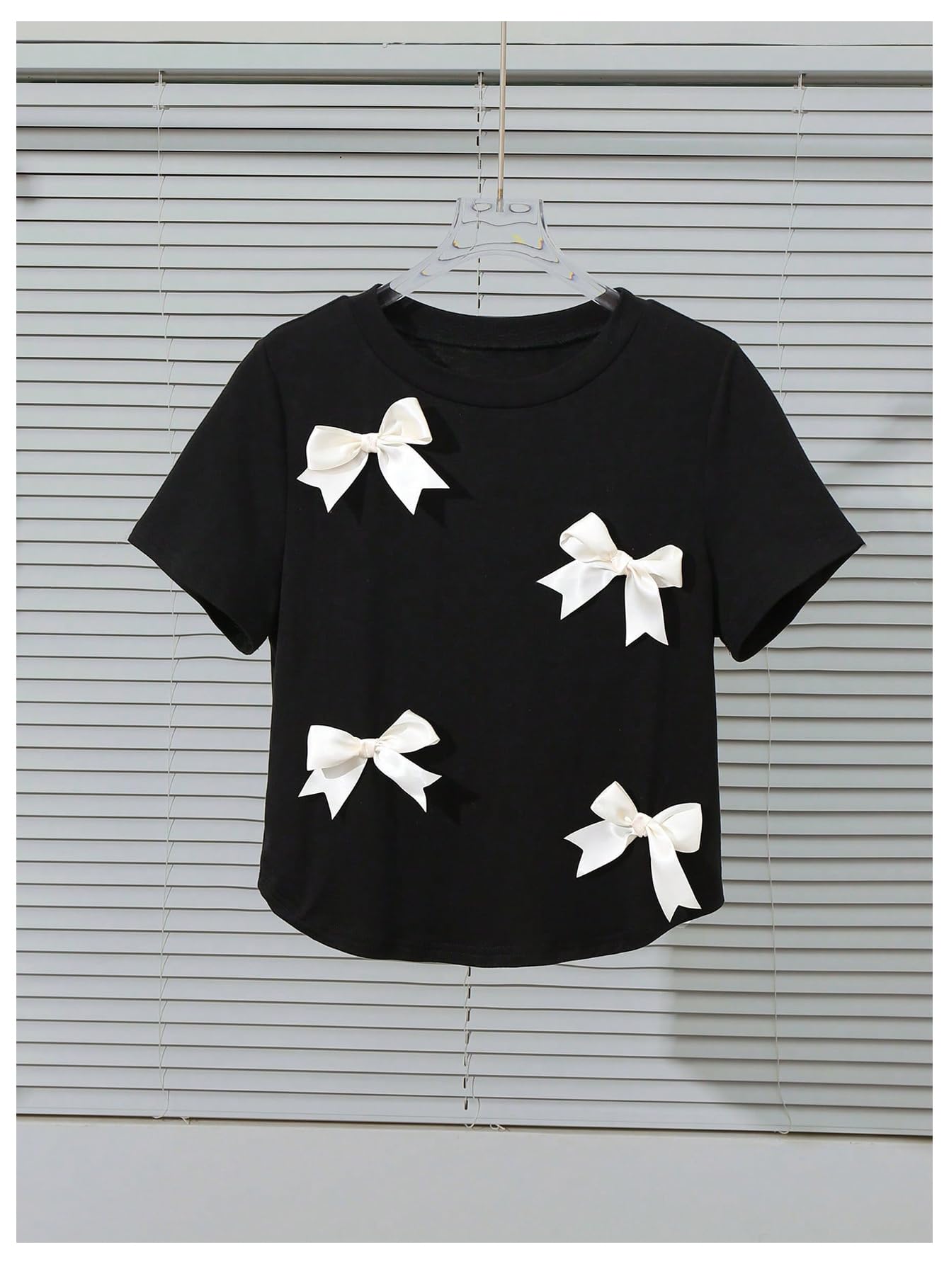 Women's Coquette Bow Tops Cute Short Sleeve Round Neck T Shirt