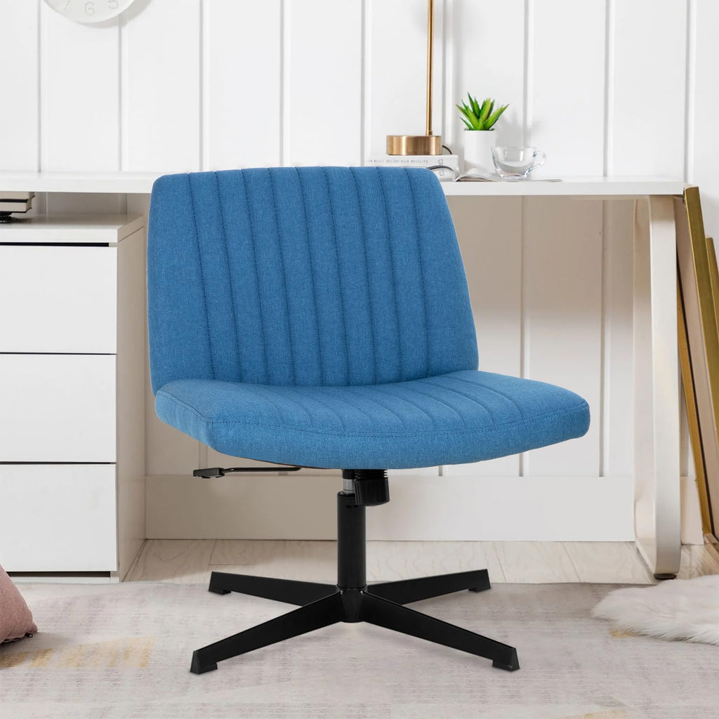Criss Cross Chair, Armless Cross Legged Wide Comfty Desk Chair with No Wheels Modern Height Adjustable, Swivel Fabric Vanity Chair