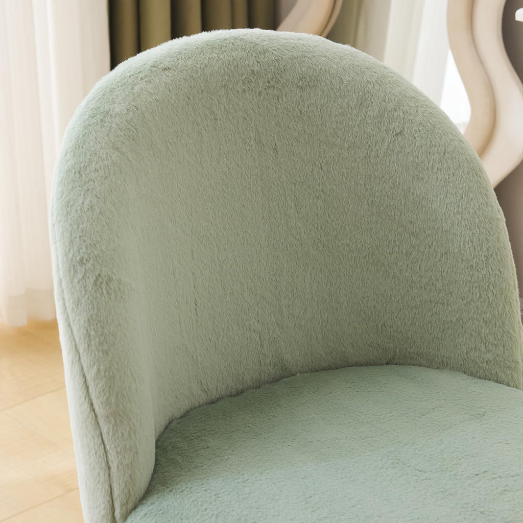 Cute, non-wheeled desk chair with backrest, fluffy cushion, cozy makeup chair with adjustable golden legs