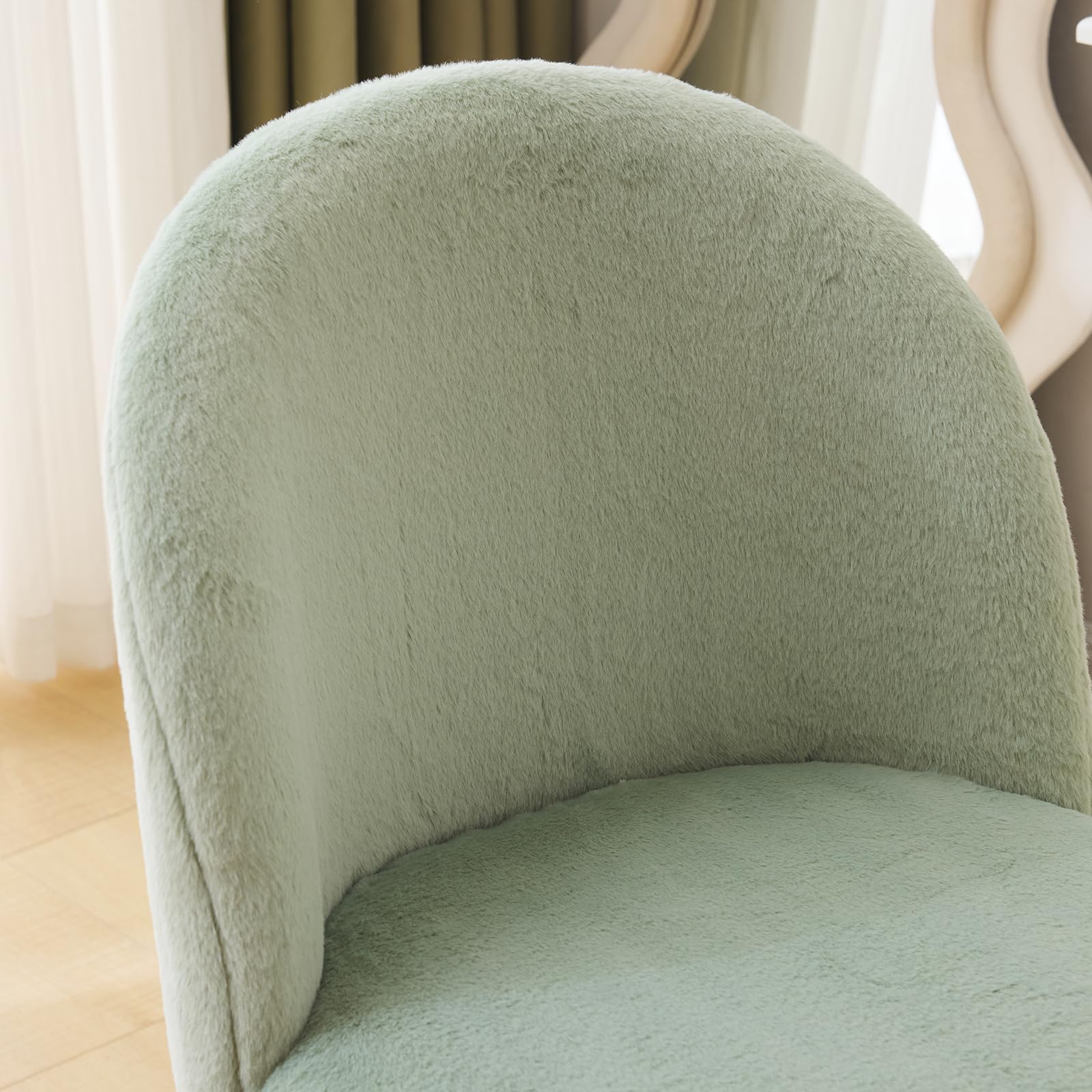 Cute, non-wheeled desk chair with backrest, fluffy cushion, cozy makeup chair with adjustable golden legs