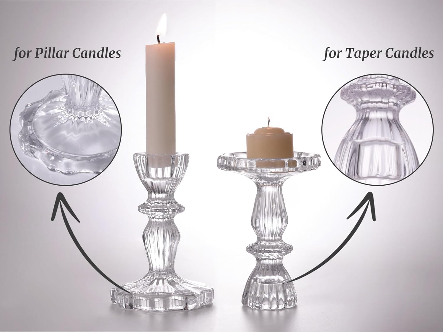 Taper Candle Holders, Candlestick Holders, Glass Candle Holder - Vintage Flower Design Candle Holders 12pcs