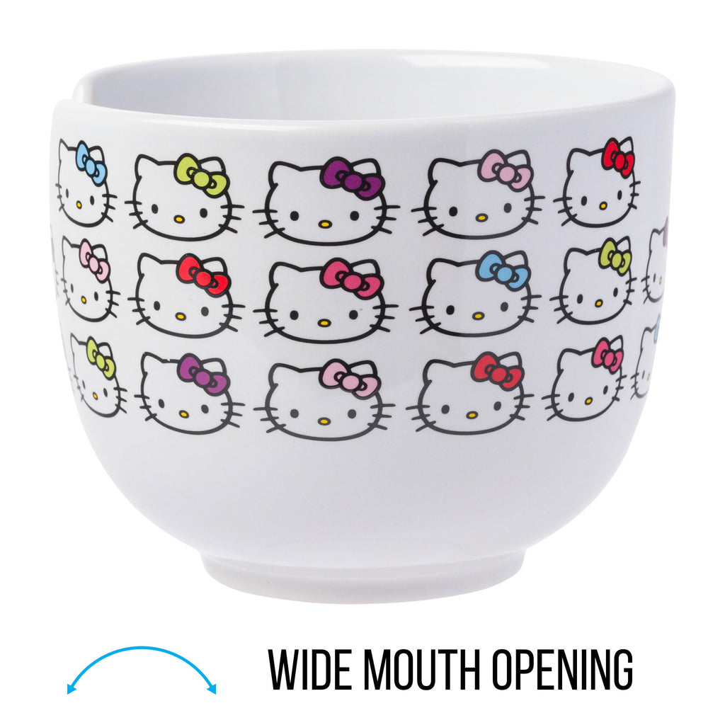 Ceramic Sanrio Hello Kitty Ramen Noodle Rice Bowl with Chopsticks, Microwave Safe