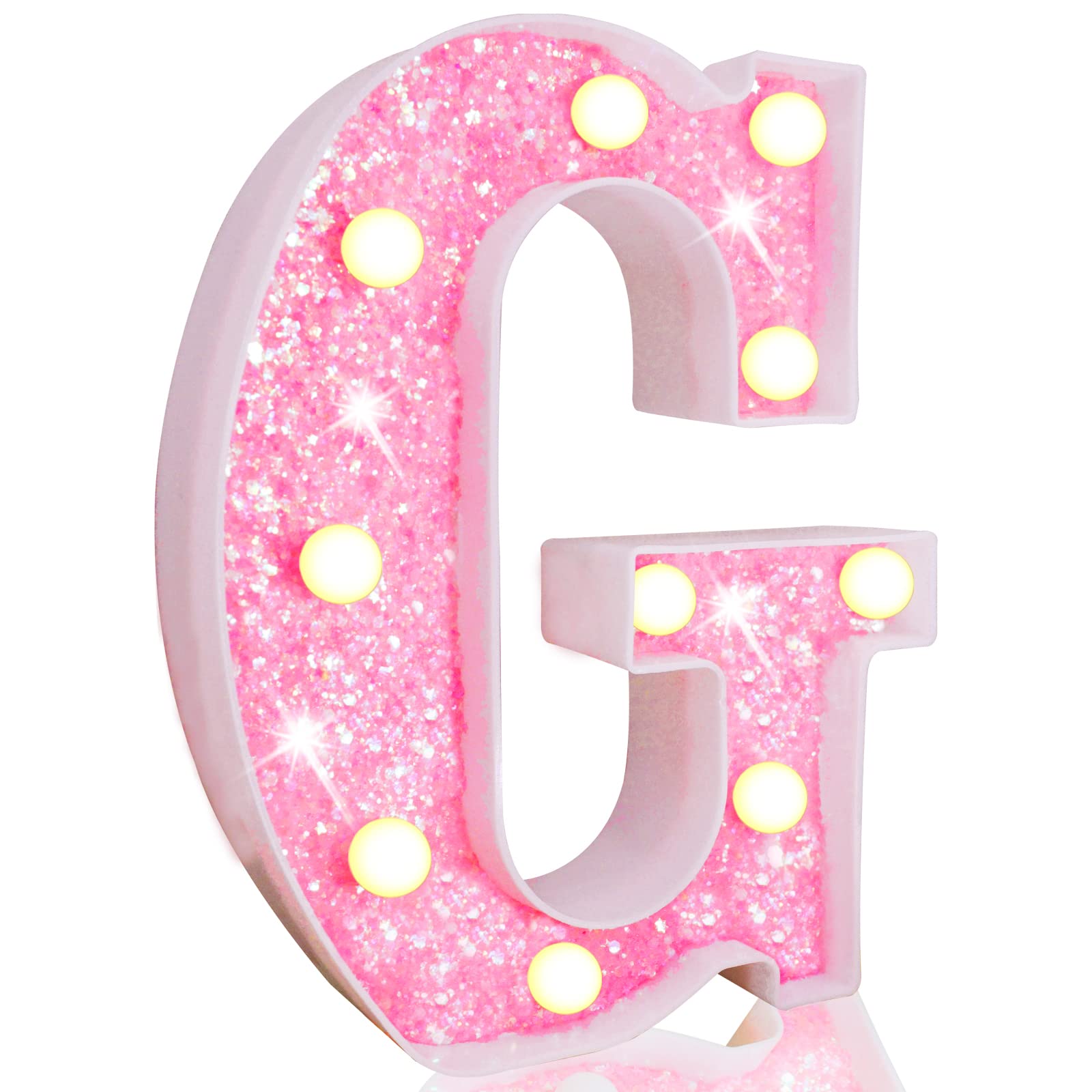 Pink LED Letters Glitter Alphabet LetterS & Numbers Sign Battery Powered