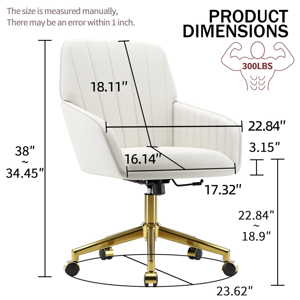 Velvet Modern Cute Chair with Back, Height Adjustable Upholstered Vanity Chair with Swivel Wheels