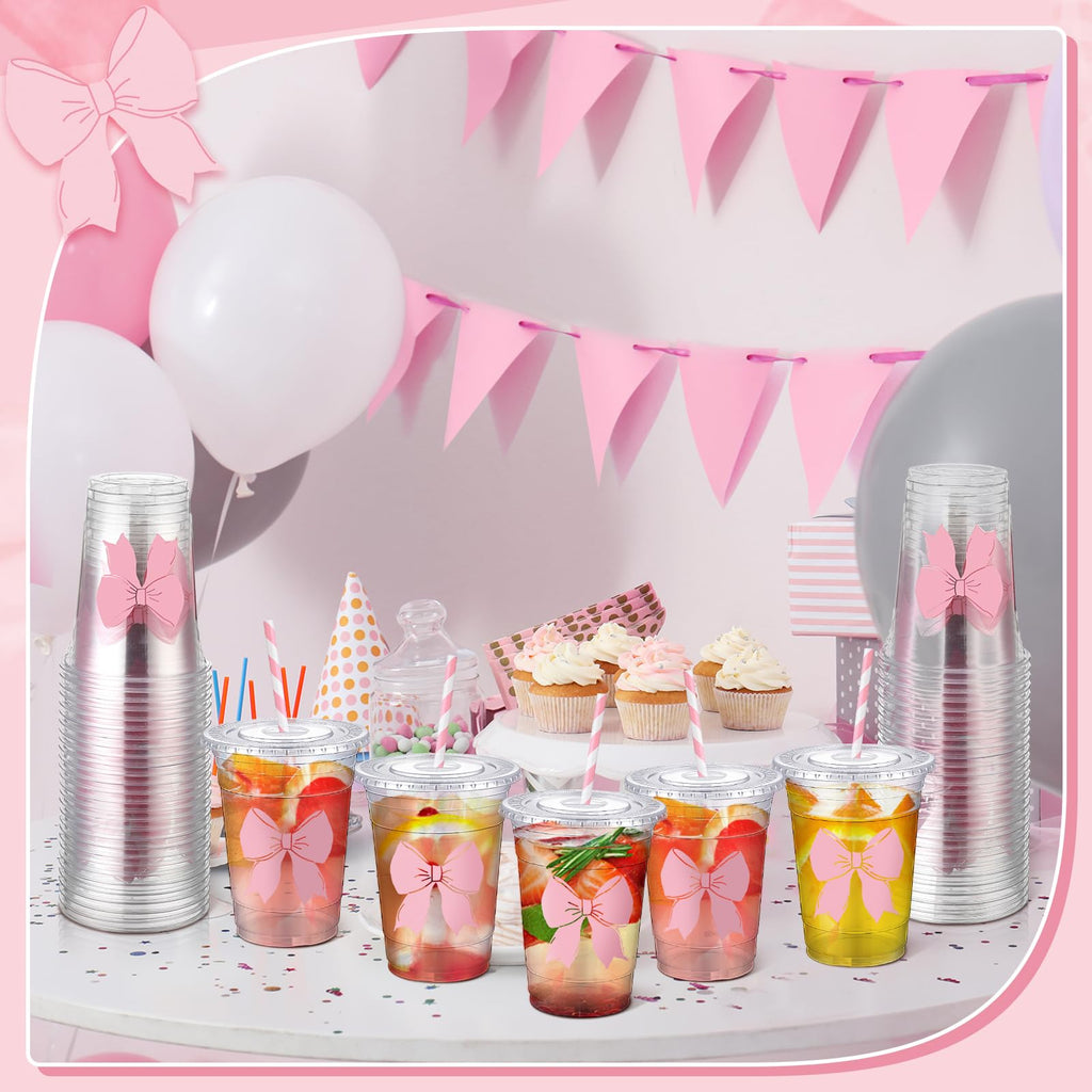Coquette Bow Disposable Plastic Cups with Straw