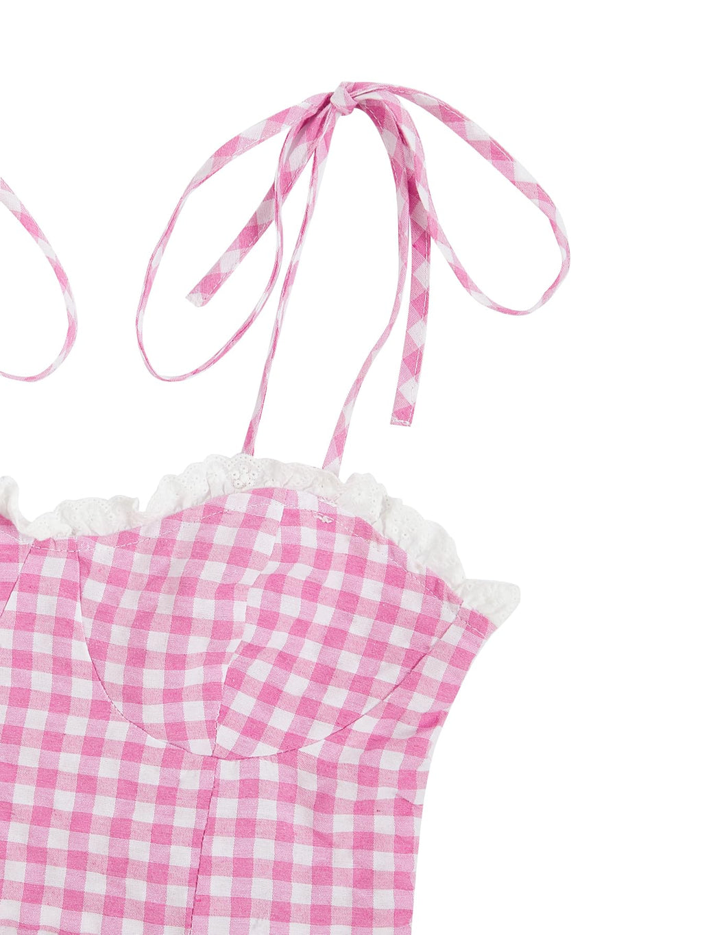 Women's Gingham Print tie Shoulder Sleeveless Ruffle Hem Cami Dress