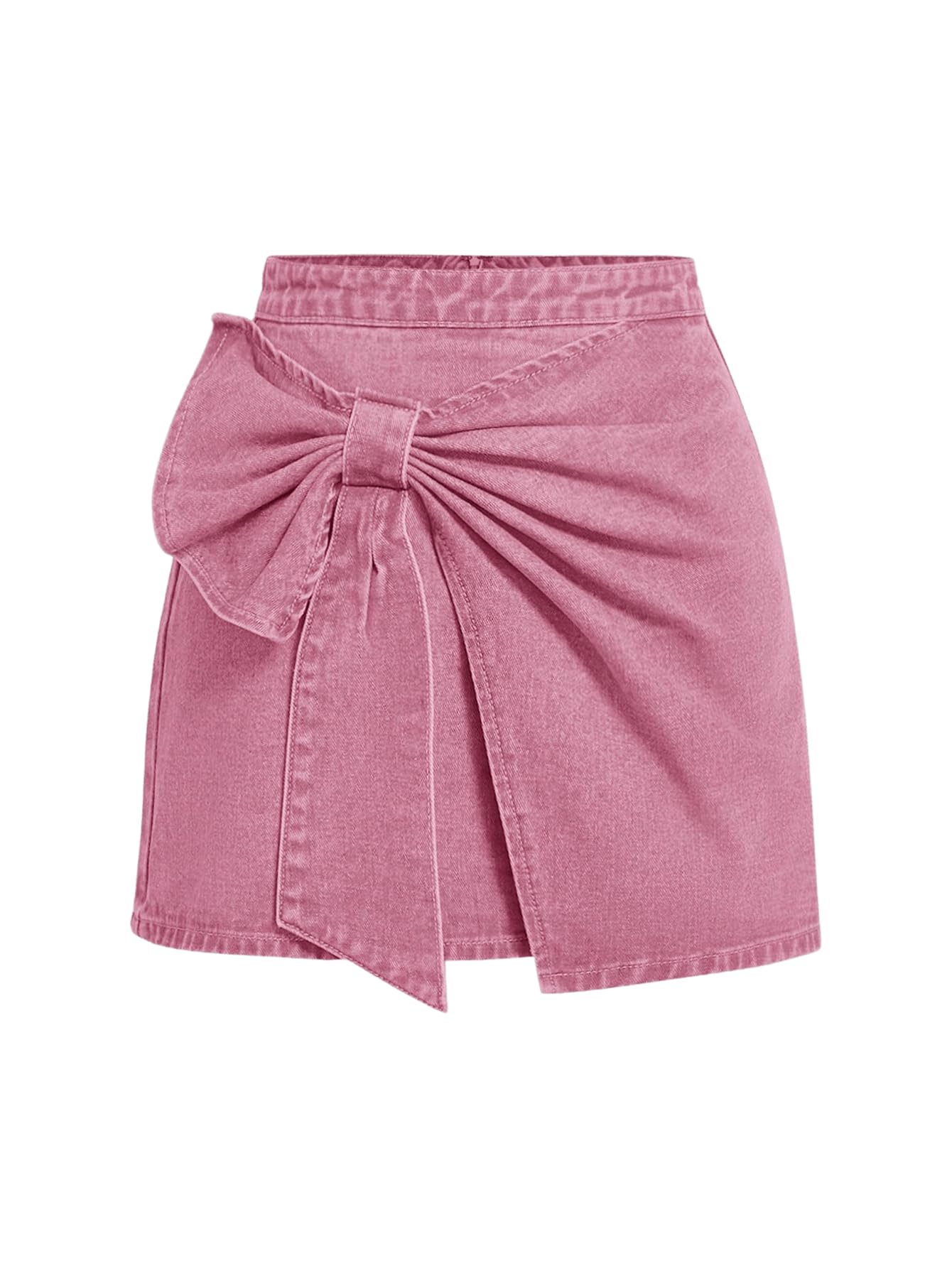 Women's High Waisted Big Bow Wrap Front Mini Bodycon Denim Skirts