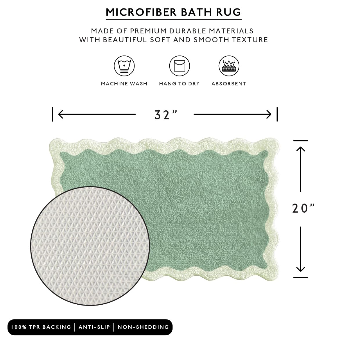 Wavy Bath Mat with Scalloped Ripple Design, Microfiber Absorbent Non Slip Tufted Rug