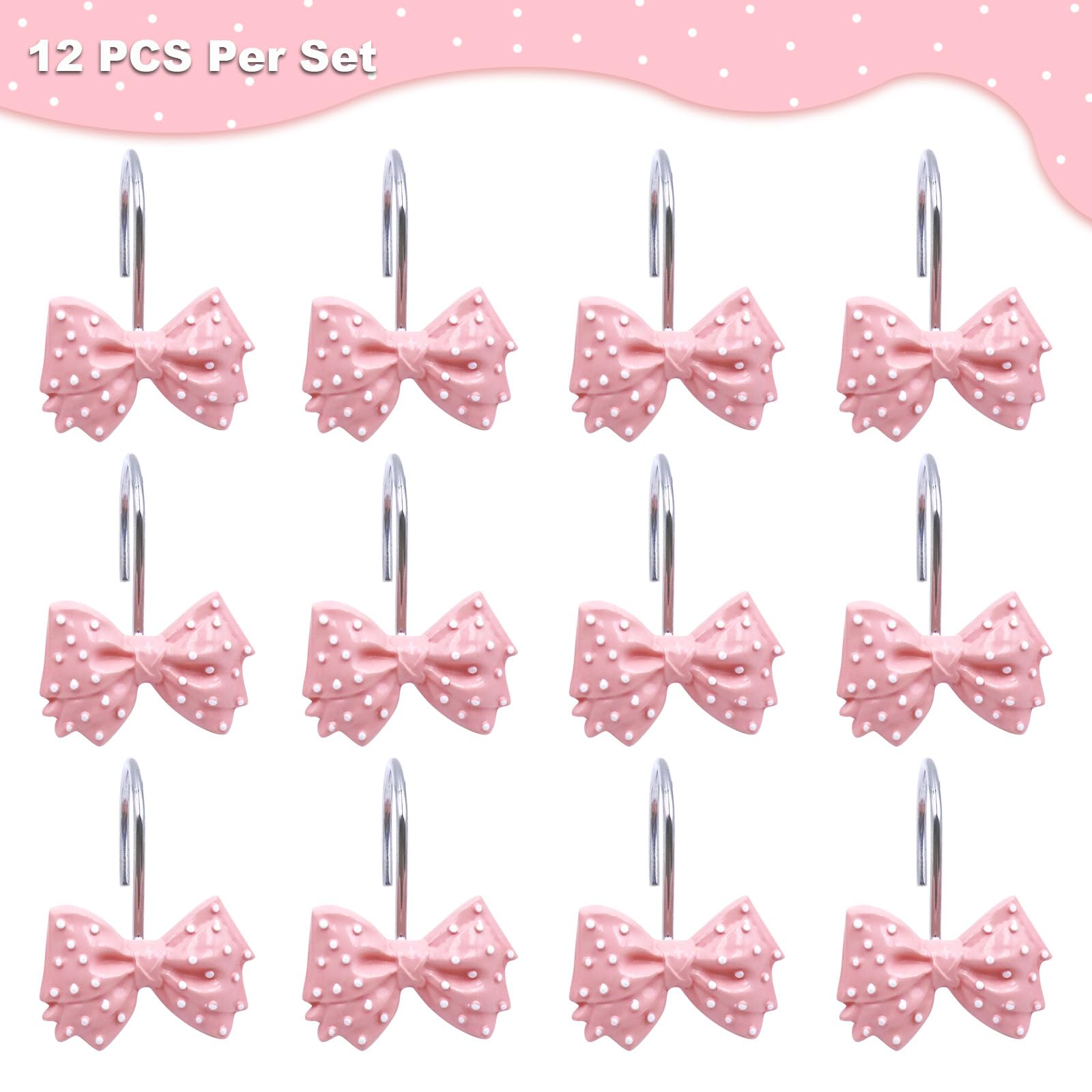 Decorative l Cute Bow Knot Polka Dots Shower Curtain Rings Decor Resin 12 Pcs