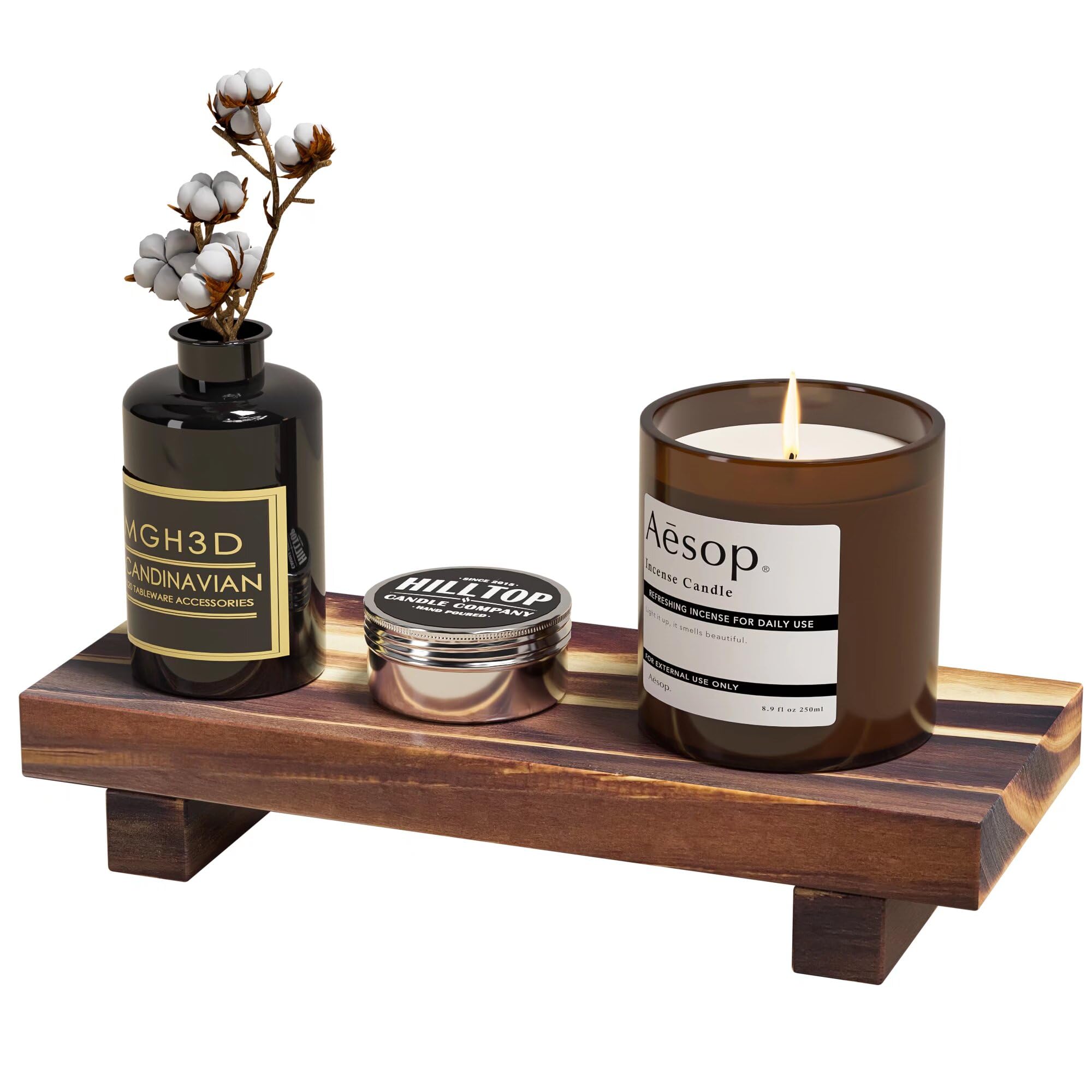 Tray Decor Bamboo Pedestal Stand Risers for Display Decorative, Sink Tray for Kitchen Decor and Accessories, Soap Dish Holder Kitchen Counter Tray 8.7" x 3.5" x 1.6"