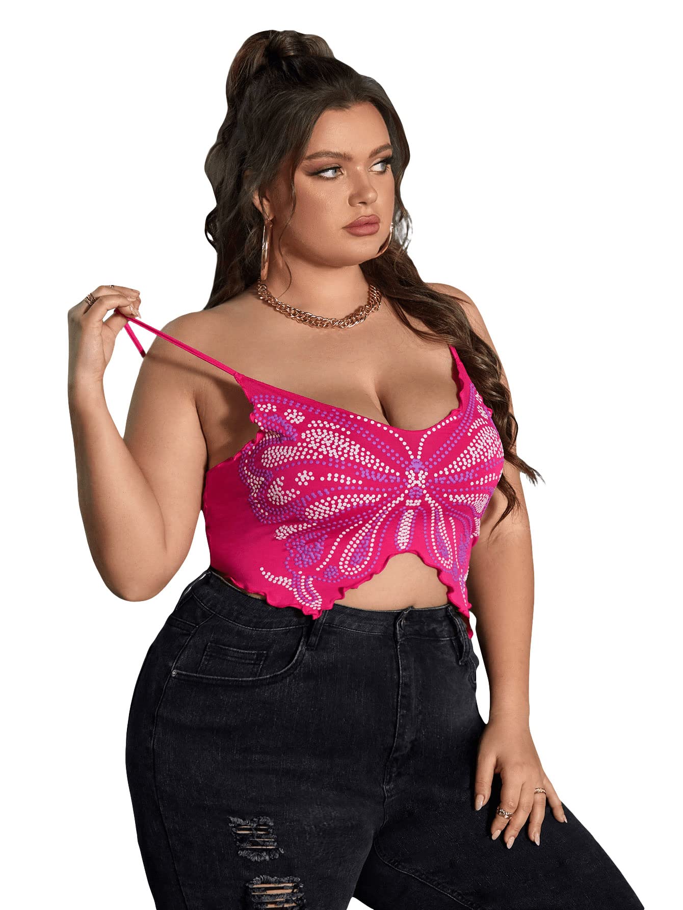 Women's Plus Size Graphic Print Spaghetti Strap Crop Cami Tank Top