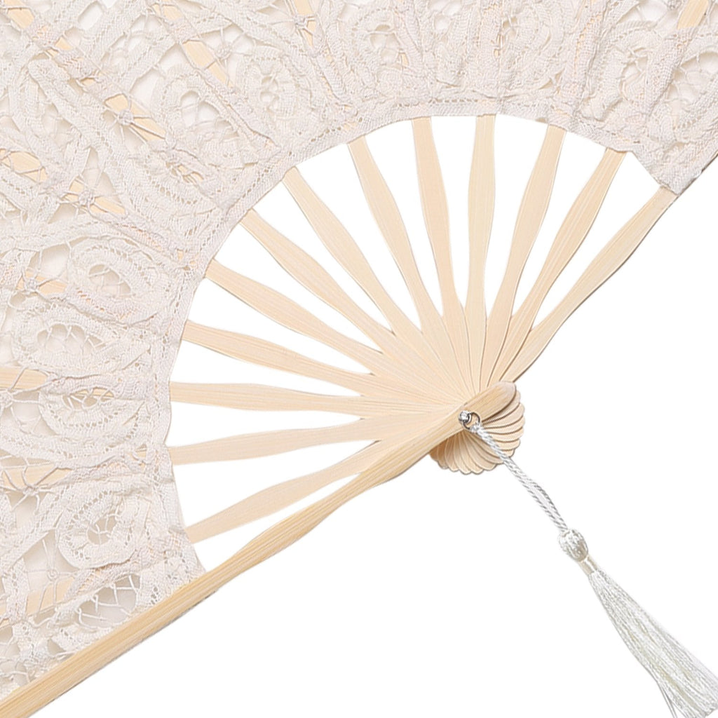 Cotton Lace Folding Handheld Fan Embroidered Hand Fan with Bamboo Staves