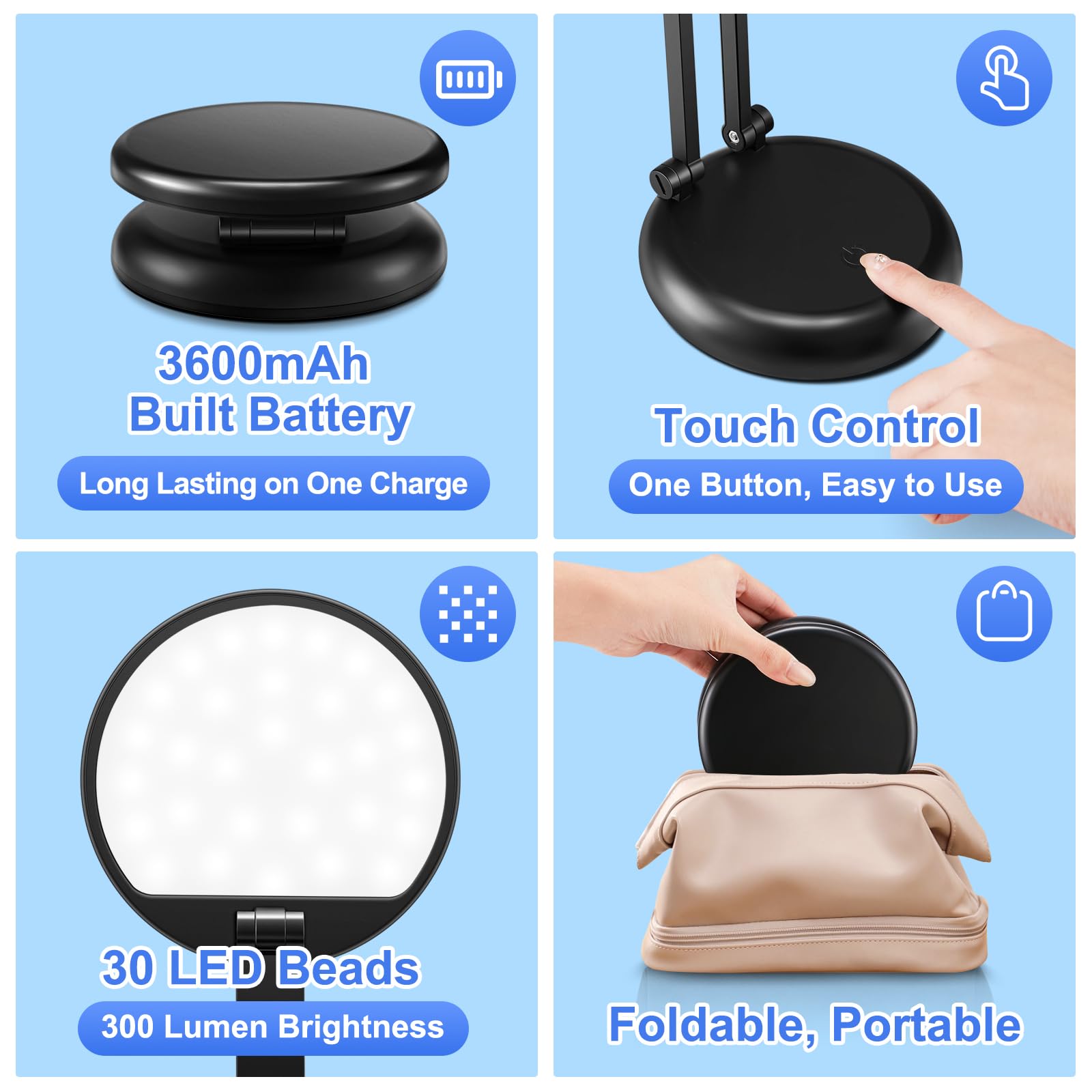 Folding and Portable Desk Lamp, Rechargeable with 9 Brightness Levels