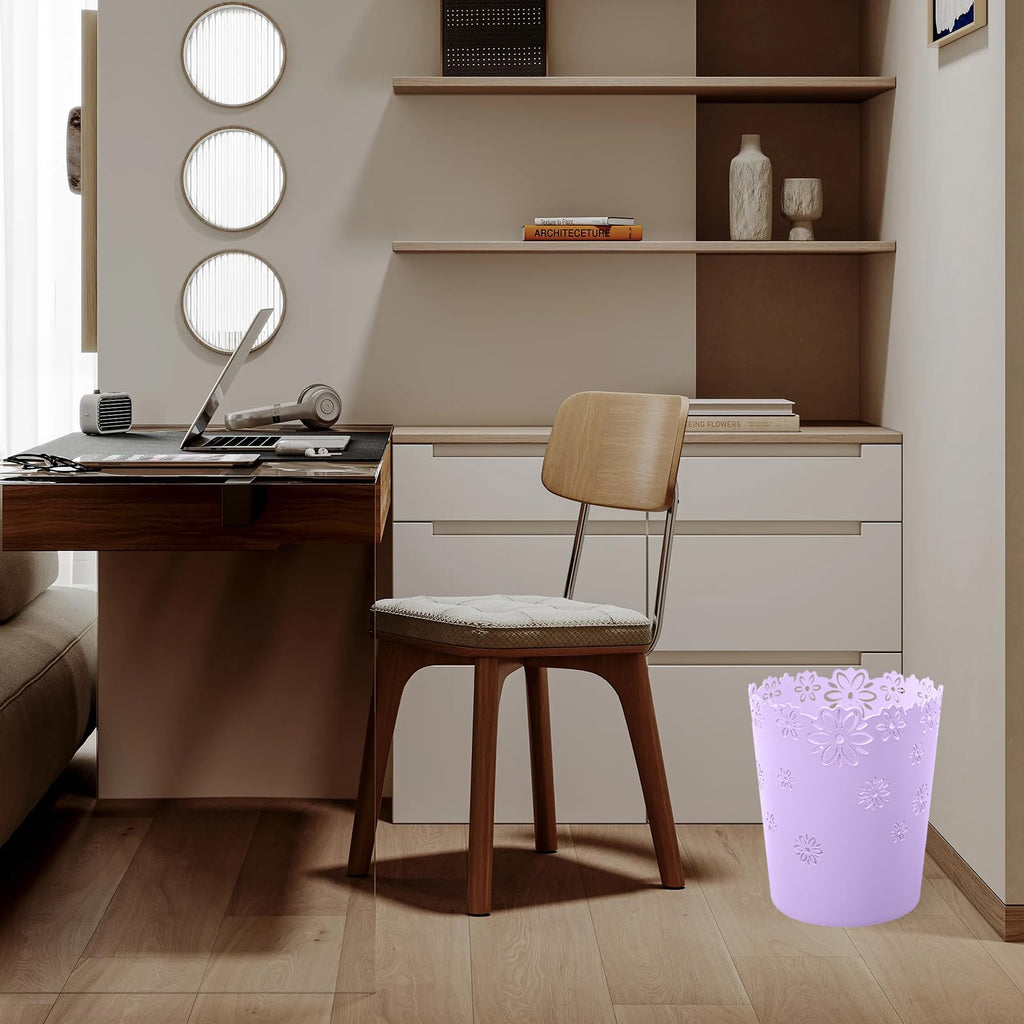 Mini Wastebasket Small Trashcan Room Decor Hollow Flower Shape Plastic Lidless Round Garbage Container Bin for Bathroom, Kitchen, Bedroom, Home Office, College Dormitory