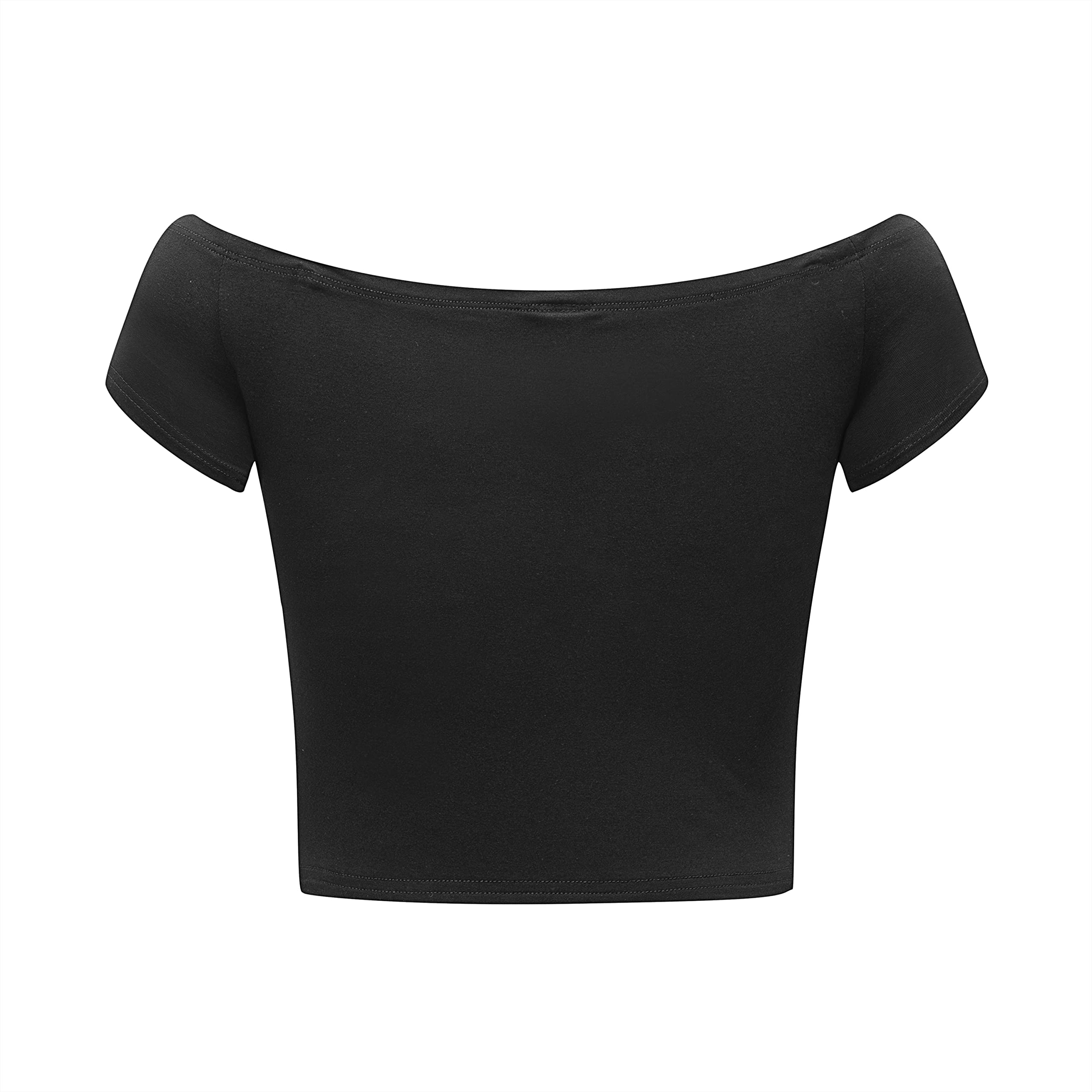Women's Off Shoulder Short Sleeve Crop Top Comfy Basic Stretch Layer Shirt