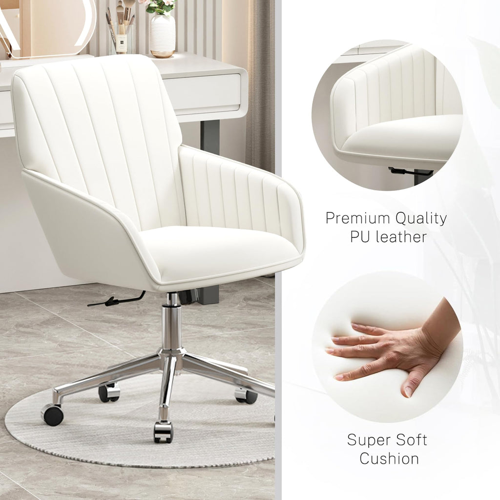 Velvet Modern Cute Chair with Back, Height Adjustable Upholstered Vanity Chair with Swivel Wheels