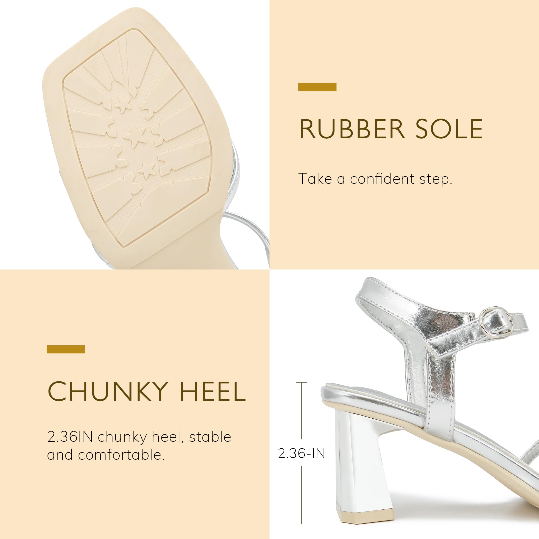 High Heels for Women Bow Block Chunky Heels Square Open Toe Sandals Strappy Heels