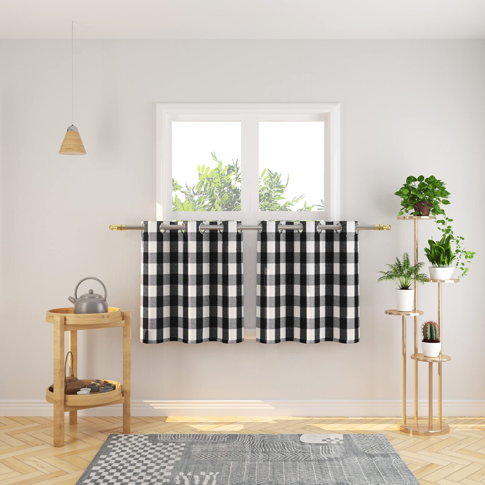 Tier Curtains Check Gingham Plaid Window Curtain Panels Bathroom Grommet Top Window Treatment 2 Panels