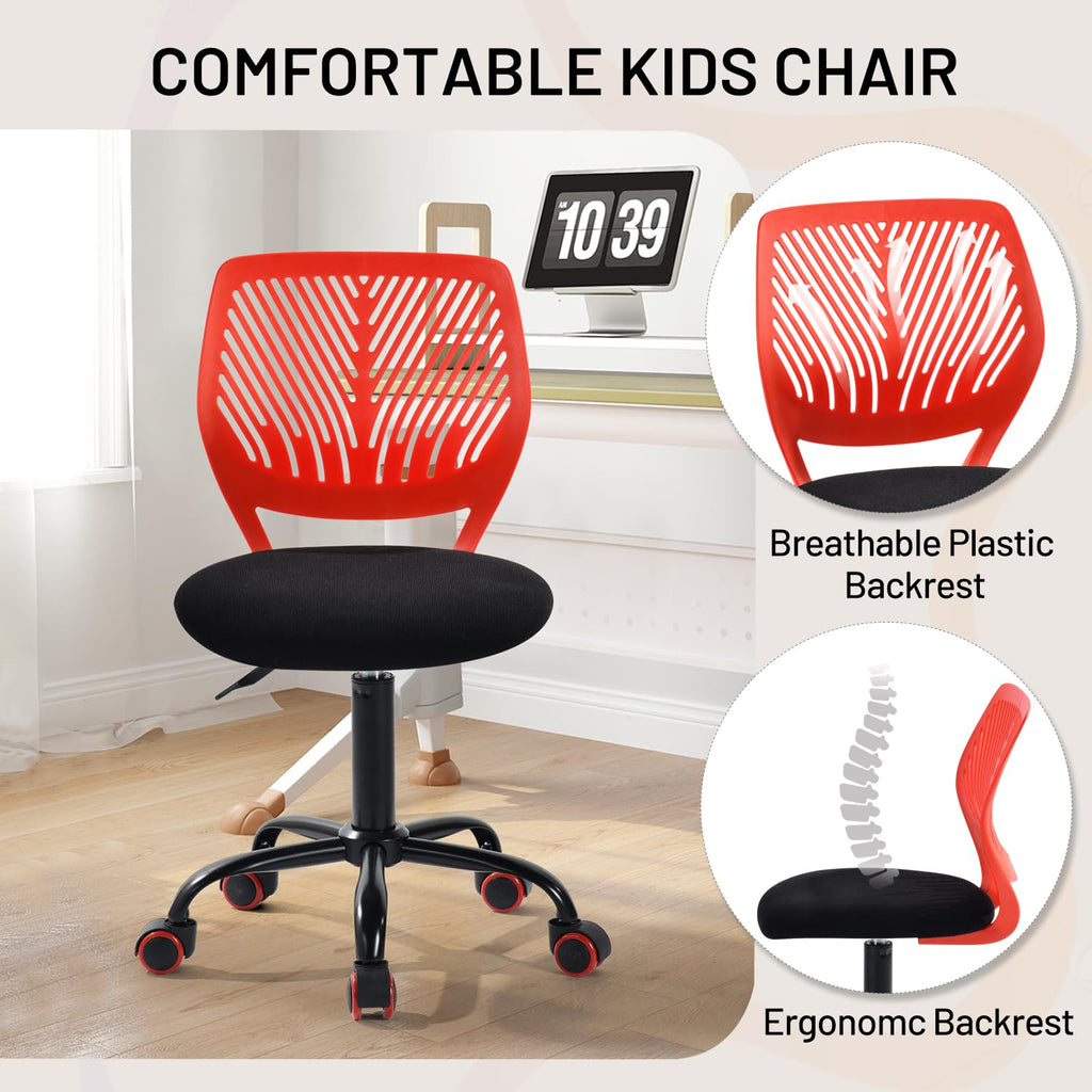 Study Desk Chair Armless Cute, Ergonomic Small Swivel Adjustable Rolling Lightweight Task Chair with Wheels and Mesh Padded Cushion
