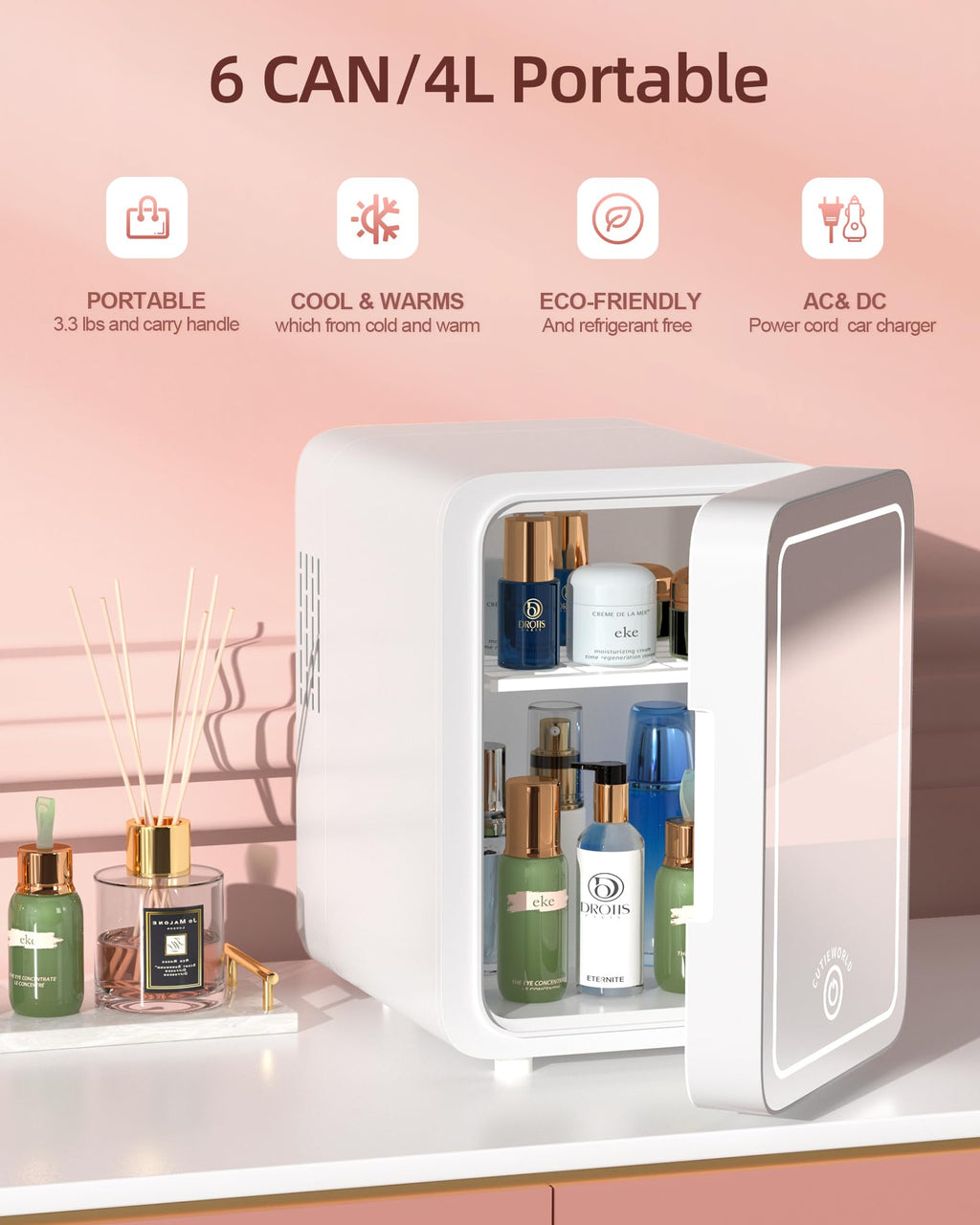 Skincare Fridge - Makeup Fridge for Refrigerating Skincare and Food, Mini Fridge Cooler and Warmer