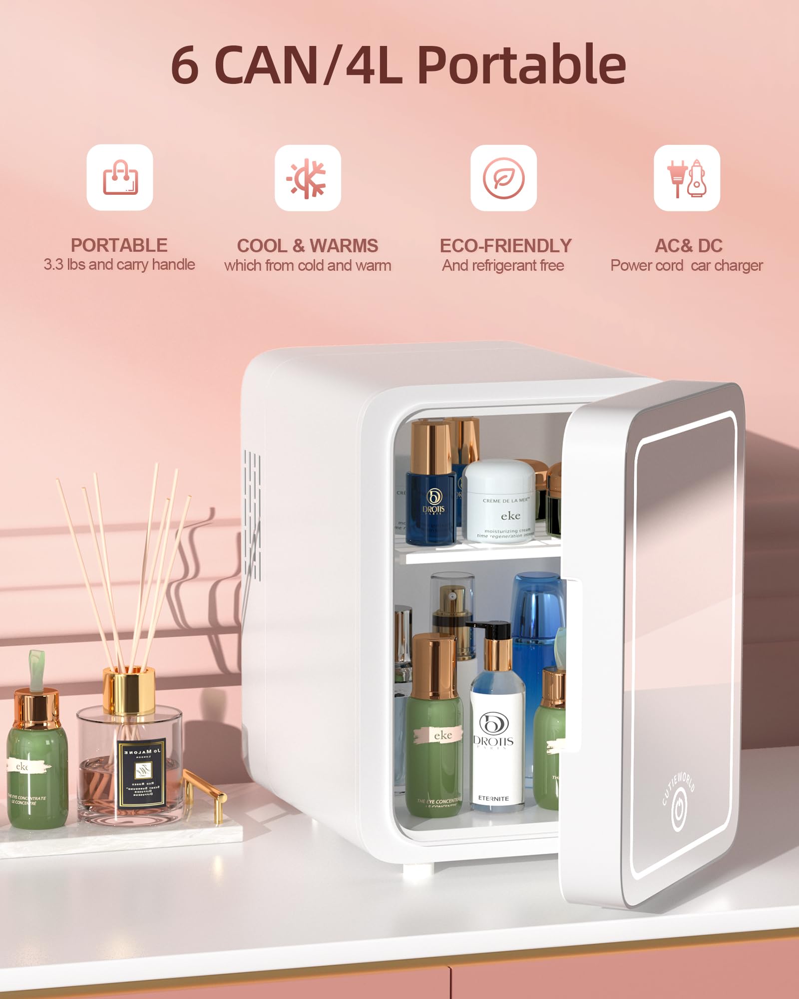 Skincare Fridge - Makeup Fridge for Refrigerating Skincare and Food, Mini Fridge Cooler and Warmer