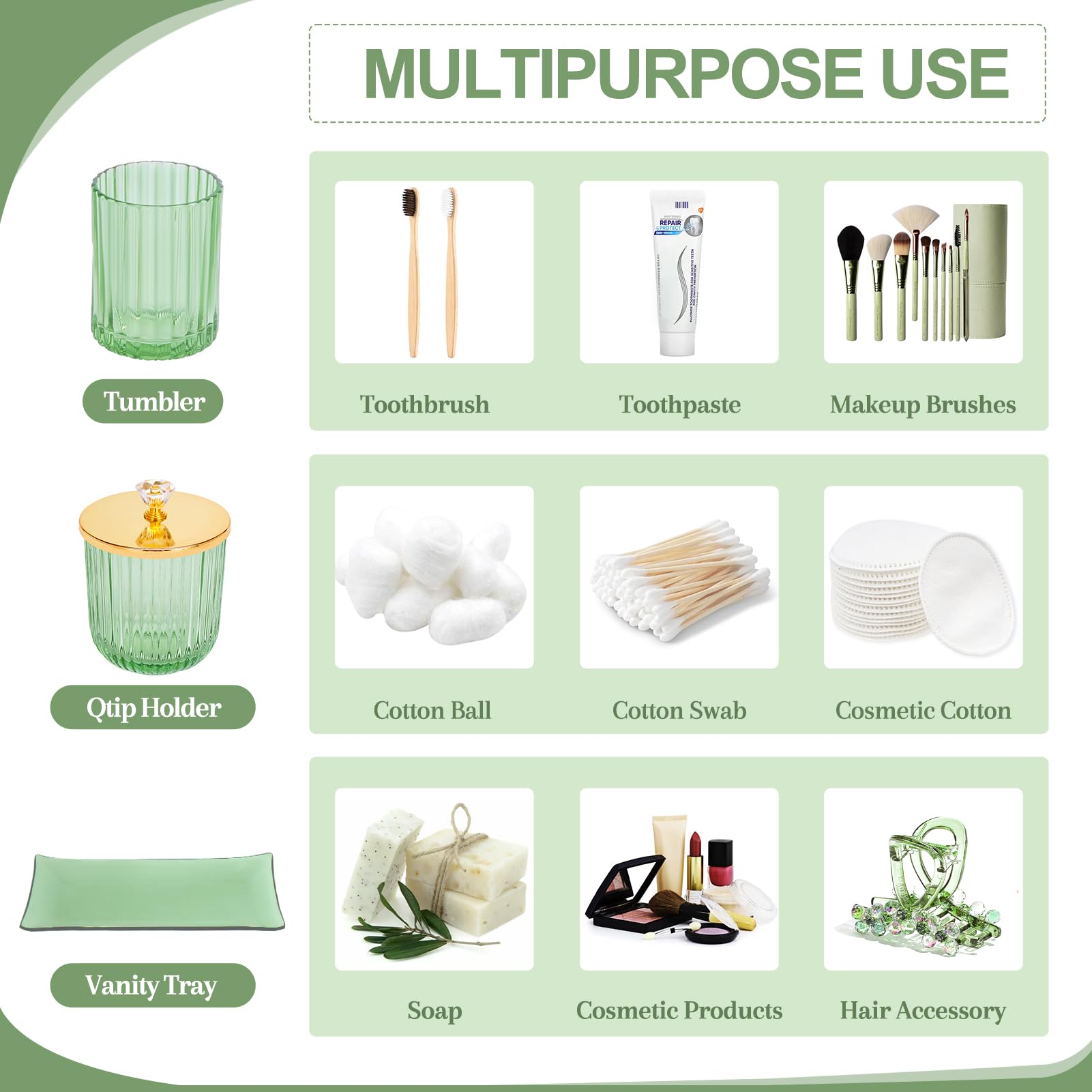 Glass Bathroom Accessories Set 4PCS Bathroom Accessories Set with Soap Dispenser Toothbrush Holder Qtip Holder & Vanity Tray