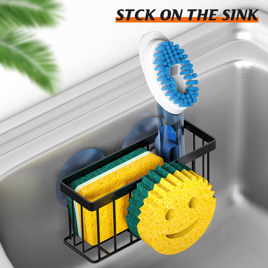 Sponge Holder Smiley Face, Sink Caddy for Kitchen Organizer Sponge Holder with 2 PCS Suction Cups/1 PCS Adhesive Strips