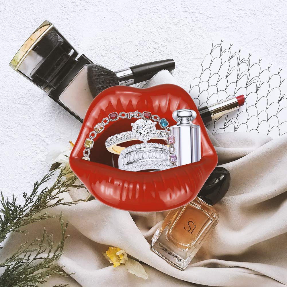 Ceramic Lips Lipstick Ring Holder Jewelry Tray Rack Decorative Cosmetic Storage Display Holder Desktop