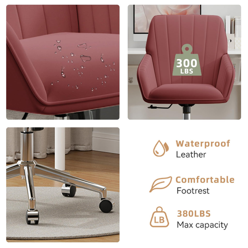 Velvet Modern Cute Chair with Back, Height Adjustable Upholstered Vanity Chair with Swivel Wheels