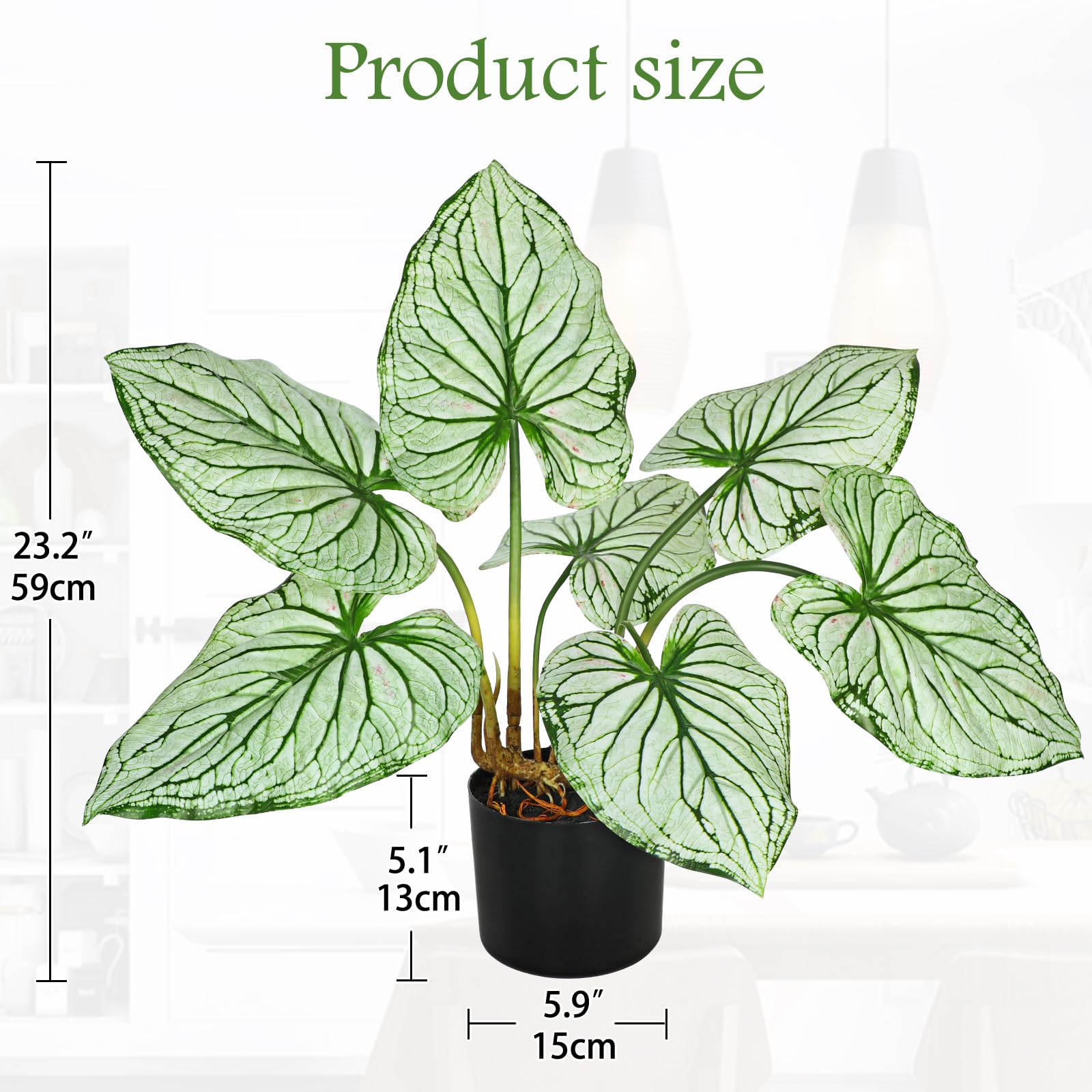 Tall Fake Plants Artificial Caladium Plants in Black Pot Realistic Potted Faux Plant Indoor for Home Decor 22''