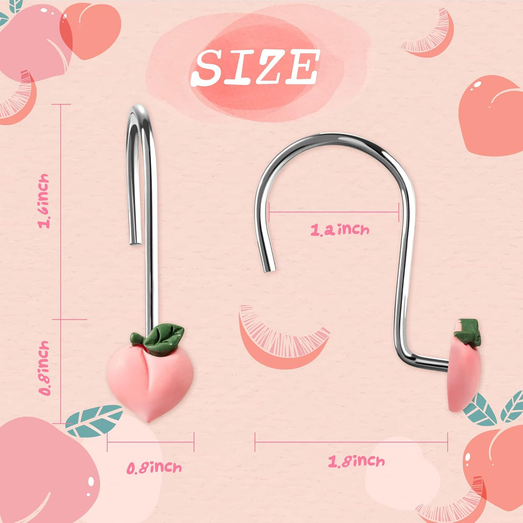 Peach Shower Curtain Hooks - 12pcs Peach Shower Curtain Hooks Pink Rustproof Curtain Hangers Glide Shower Rings Curtain Cute Fruit Resin Stainless Steel