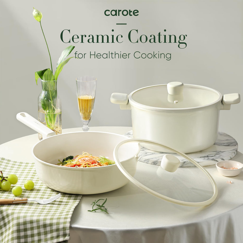 Ceramic Pots and Pans, Nonstick Cookware Set Kitchen Cooking Sets, 14pcs Induction Pot and Pan Non Stick