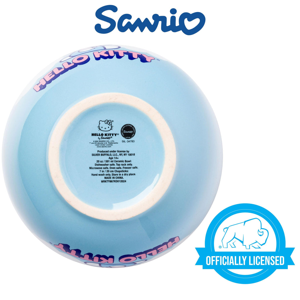 Ceramic Sanrio Hello Kitty Ramen Noodle Rice Bowl with Chopsticks, Microwave Safe