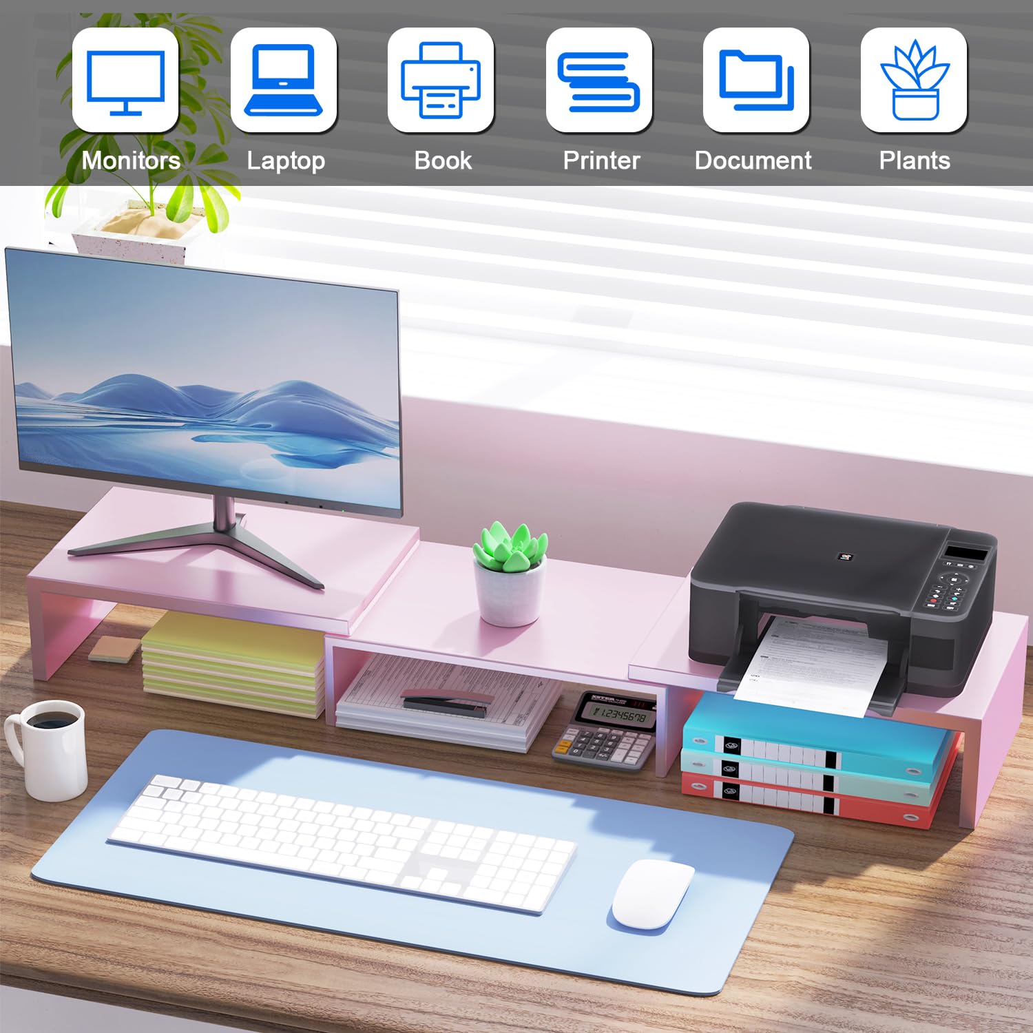 Dual Monitor Stand for Desk, Metal Monitor Riser, Office Supplies and Accessories