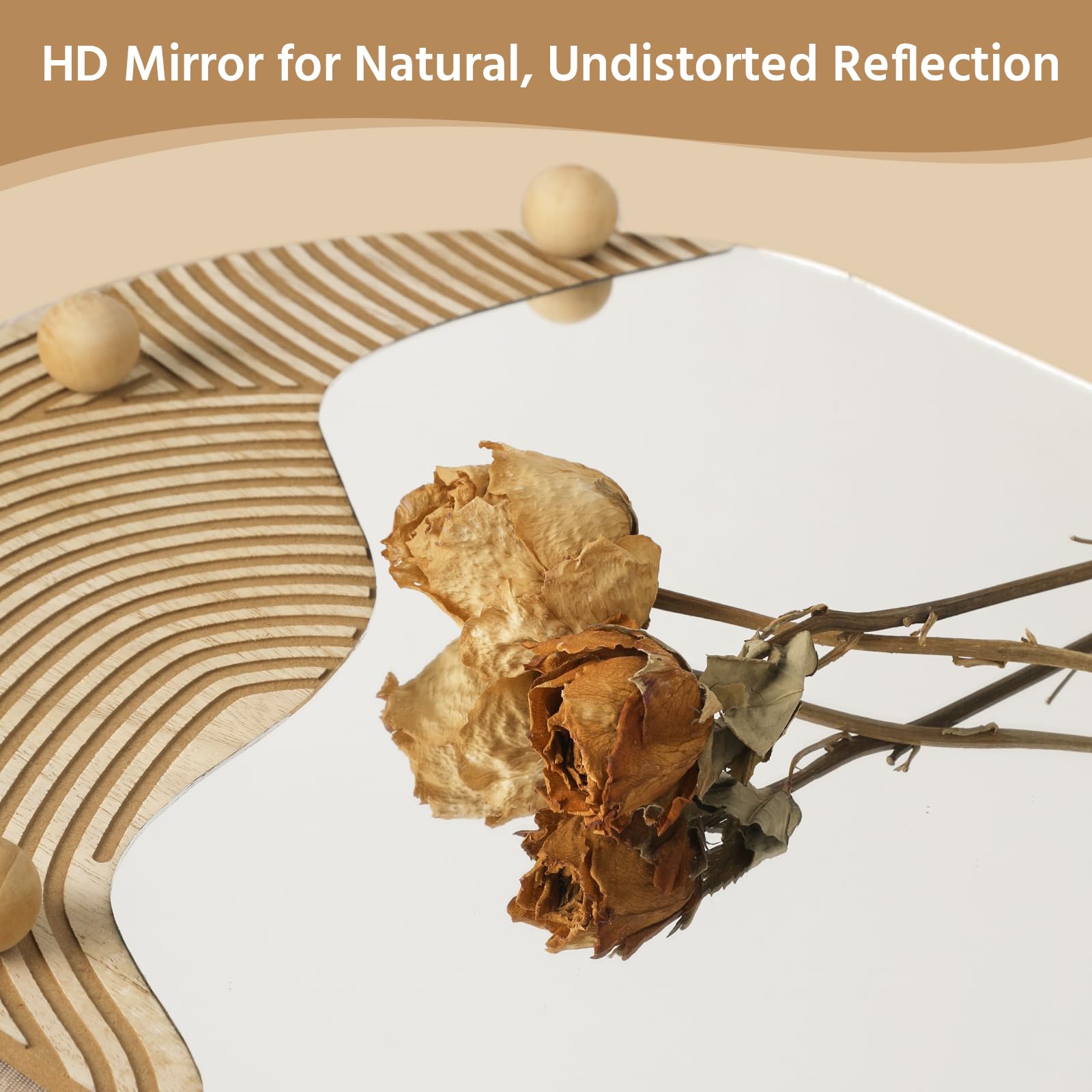 Wall Mirror Decor for Living Room Bedroom, Arched Wood Carved Wall-Mounted Decorative Mirror for Hallway Entryway Staircase Decor, Countryside Hanging Sculpture Home Accent