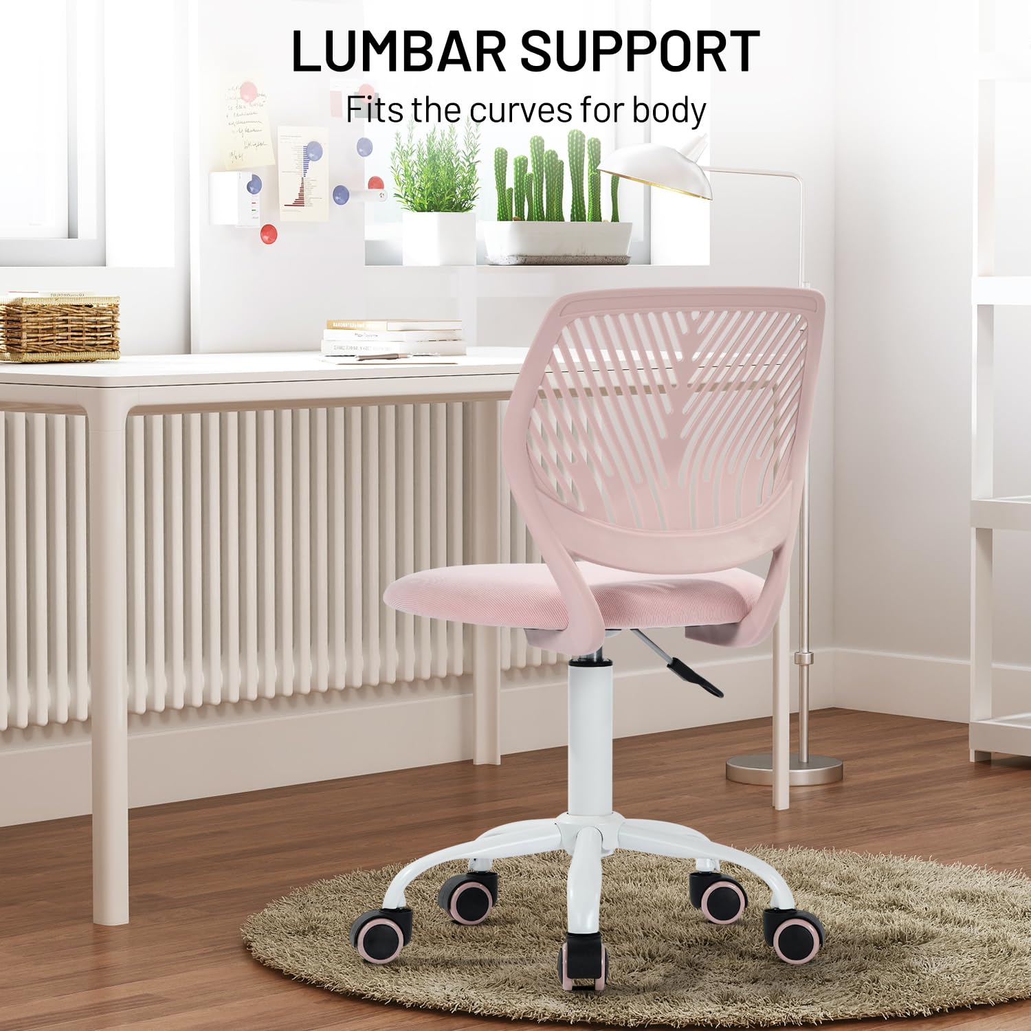 Study Desk Chair Armless Cute, Ergonomic Small Swivel Adjustable Rolling Lightweight Task Chair with Wheels and Mesh Padded Cushion