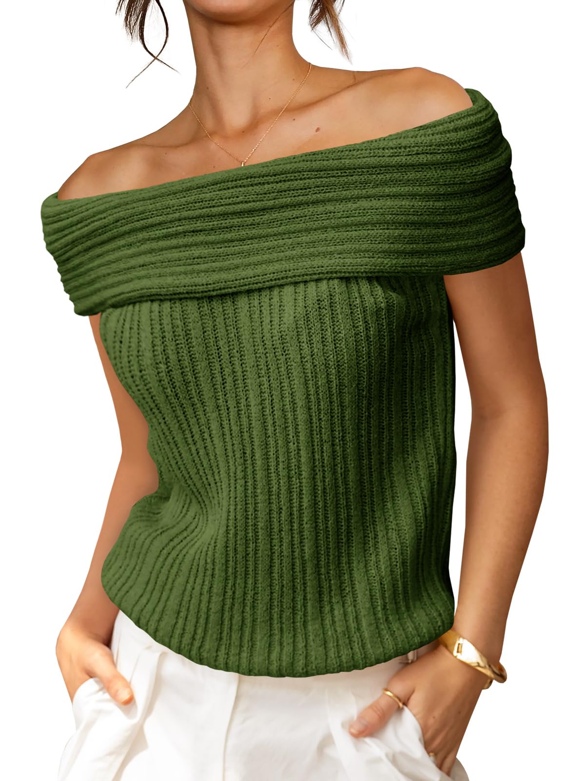 Womens Off The Shoulder Sweater Tops Summer Sleeveless Strapless Ribbed Sexy Pullover Shirts