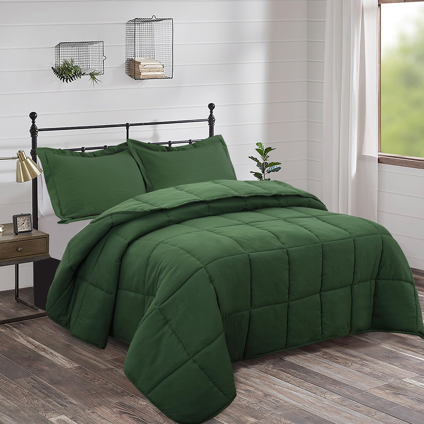 Reversible Down Alternative Comforter with Two Shams - Quilted Duvet Insert with Corner Tabs - Box Stitched Blanket - Super Soft, Fluffy