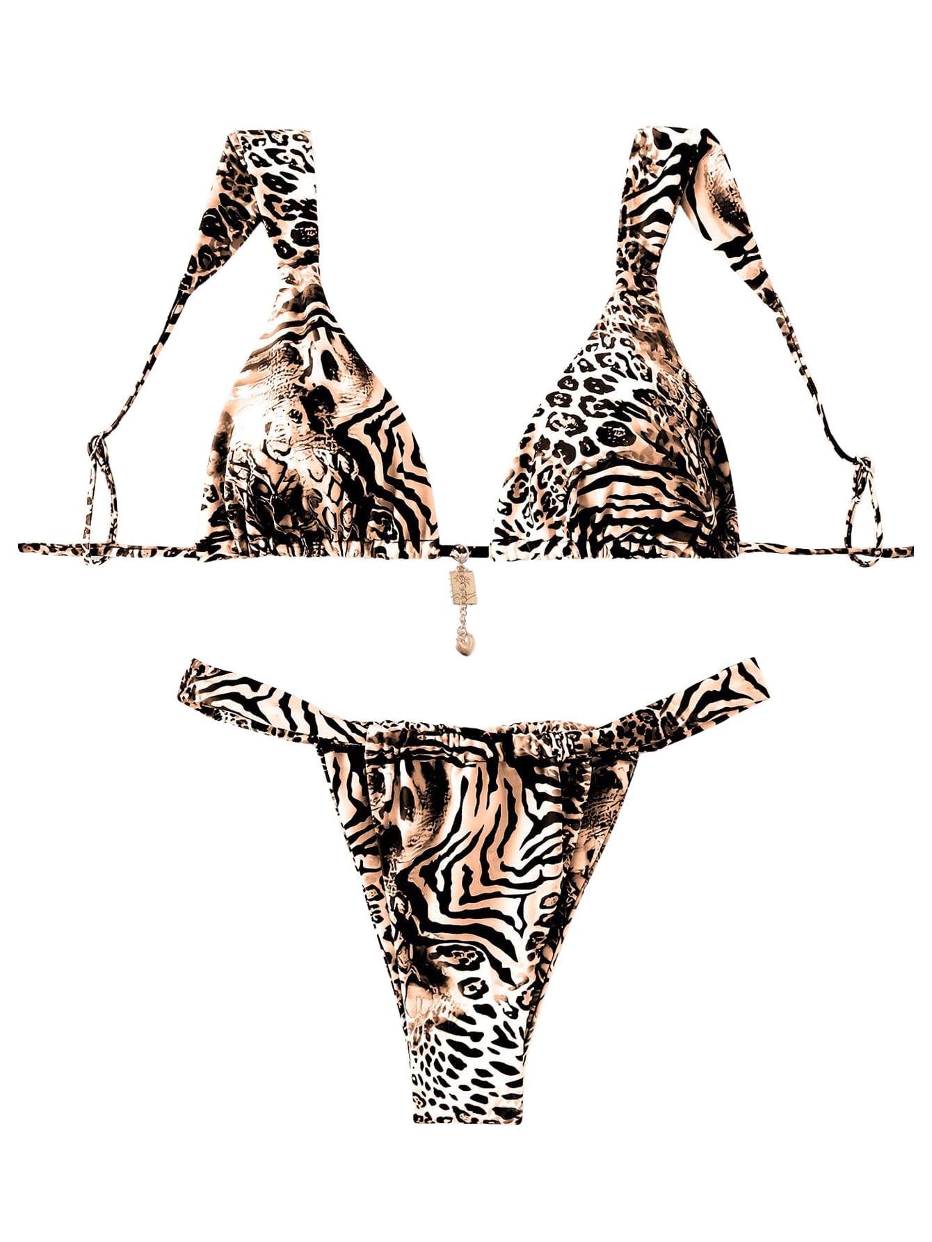 Women's Boho Floral Tie Side Triangle High Cut Bikini Set Bathing Suit Swimsuit