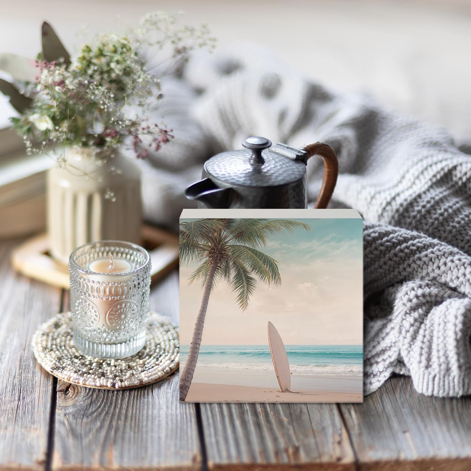 Coquette Pink Bow Champagne Wooden Box Sign, 5x5 Inch