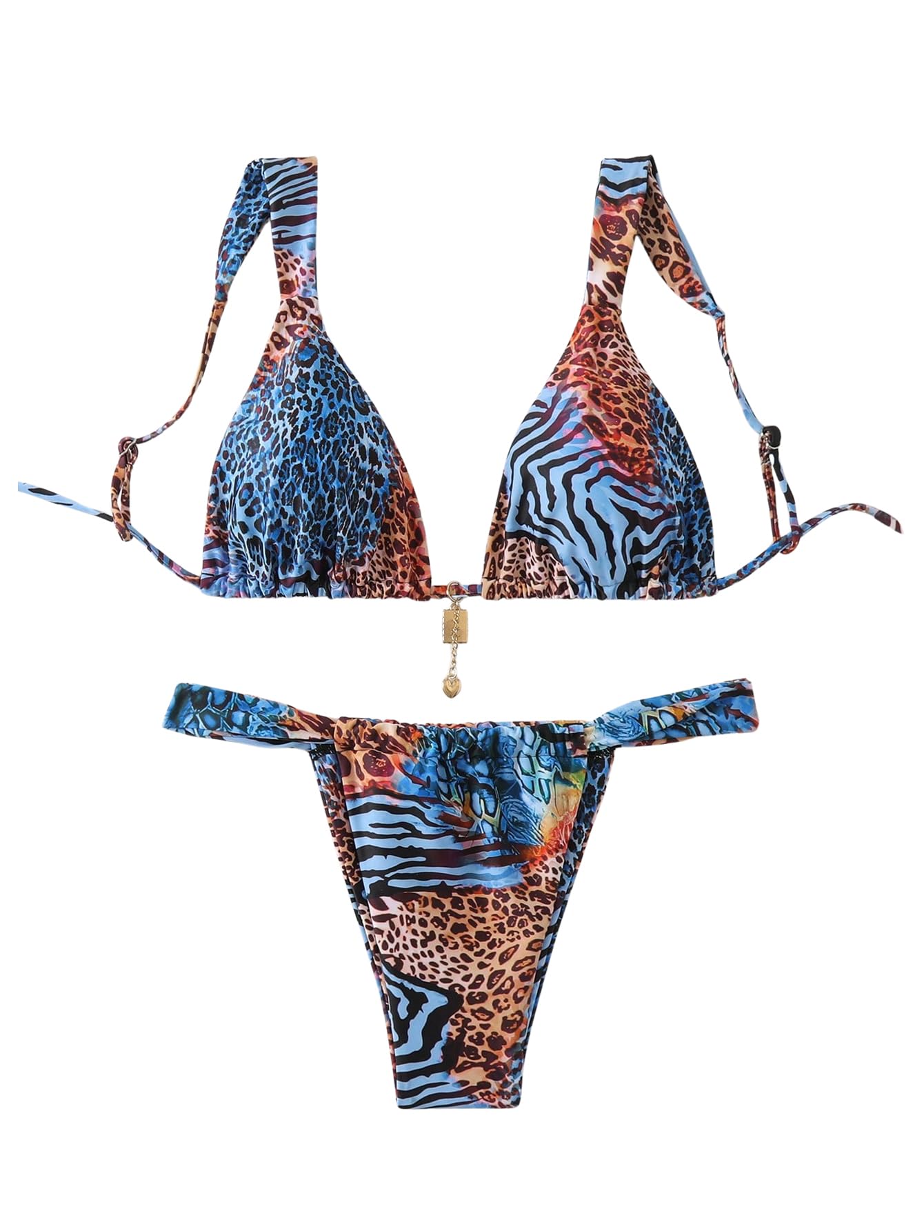 Women's Boho Floral Tie Side Triangle High Cut Bikini Set Bathing Suit Swimsuit