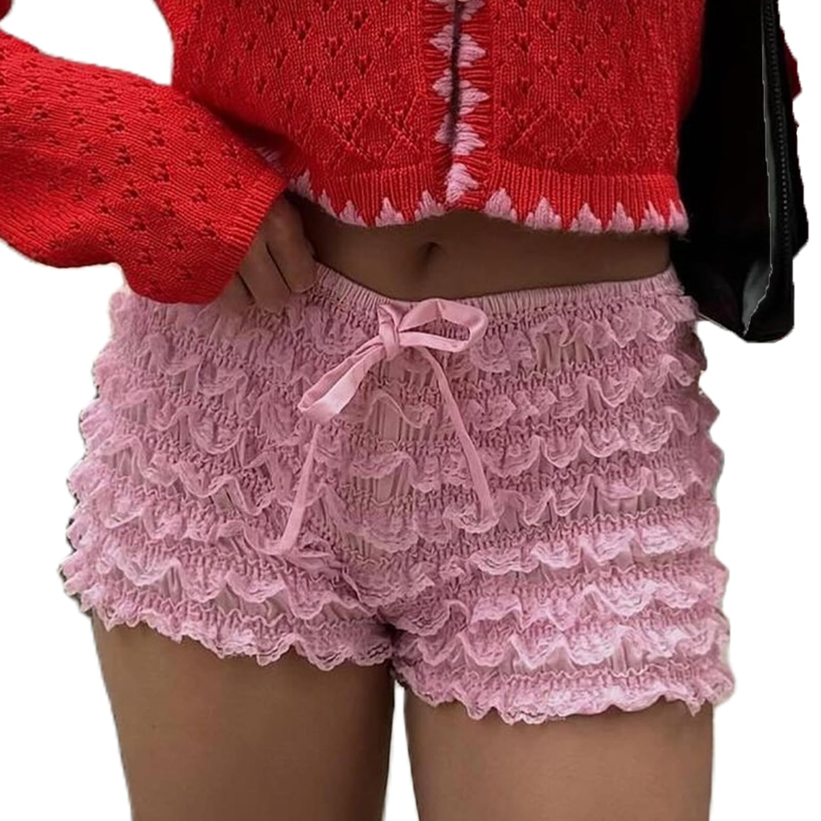 Women Y2k Ruffle Bloomer Shorts Slim Fit Sexy Smocked Lolita Short Pants Pj Lounge Boxers Micro Shorts Bottoms