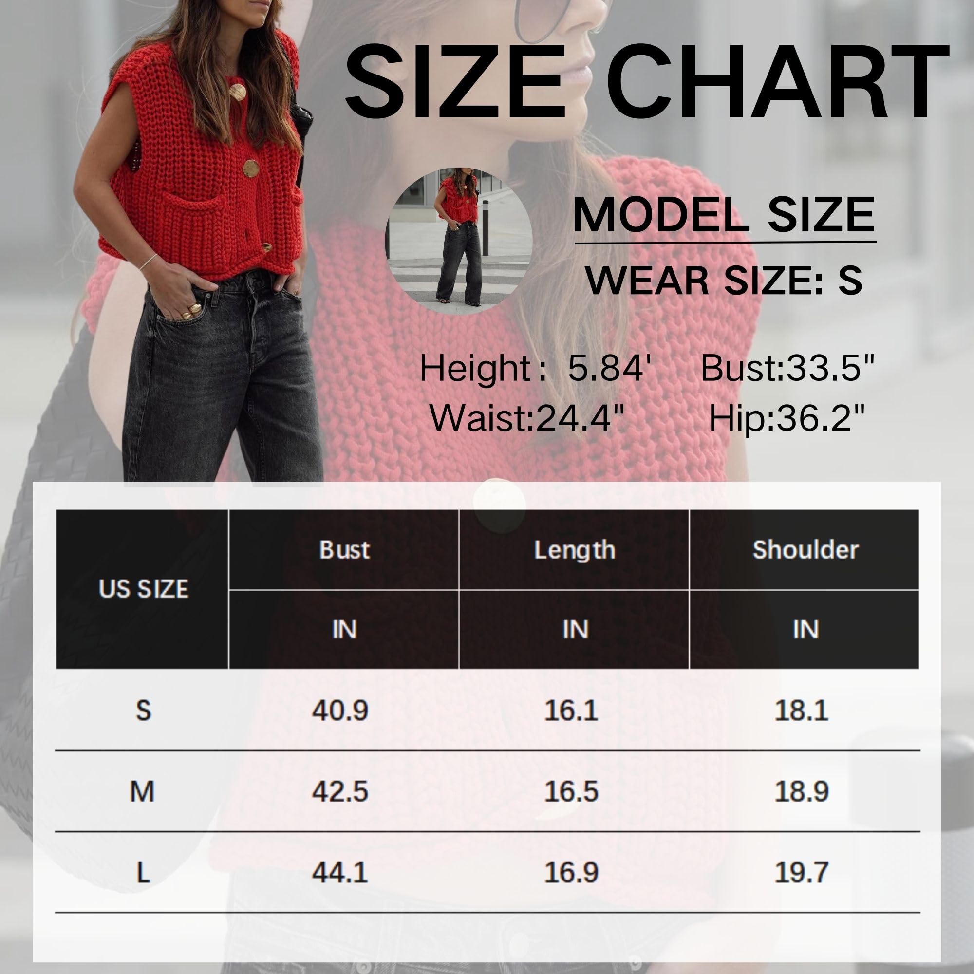 Women's Cropped Sweater Vest Cute Crewneck Button Down Sleeveless Crop Knit Cardigan with Pocket