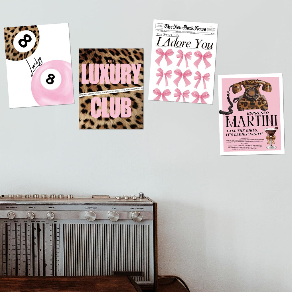 Trendy Leopard Wall Art Prints Set of 4 Funky Lucky 8 Ball Posters Prints Preppy Room Aesthetic Cheetah Wall Decor for Girls Room Dorm Apartment 8x10 Unframed