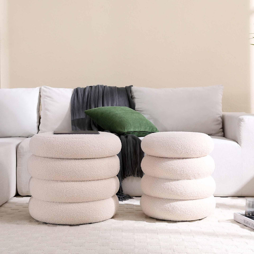 Storage Ottoman Round, Ottoman with Storage, Sherpa Ottoman Storage, (18 Inches x 16 Inches) Set of 2