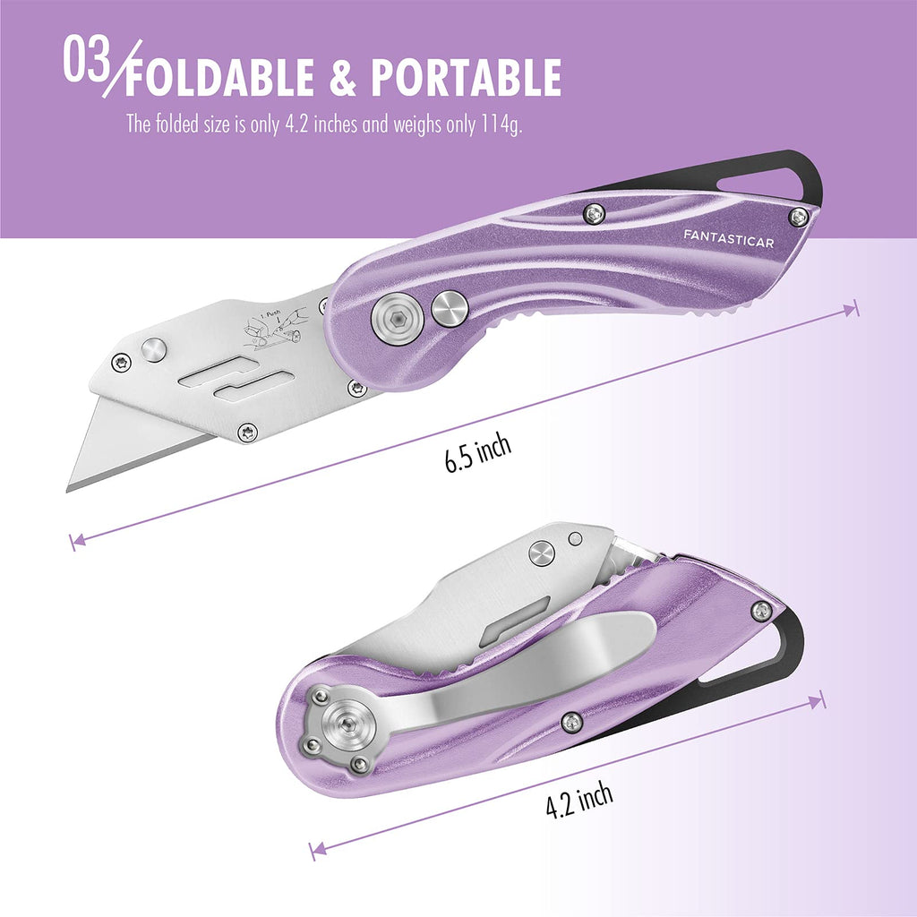 Folding Utility Knife, Cute Metal Box Cutter with Extra 5 Sharp Blades, Quick Blade Change, and Preminium Gift Packaging, for Cardboard Opener, Paper Cutter