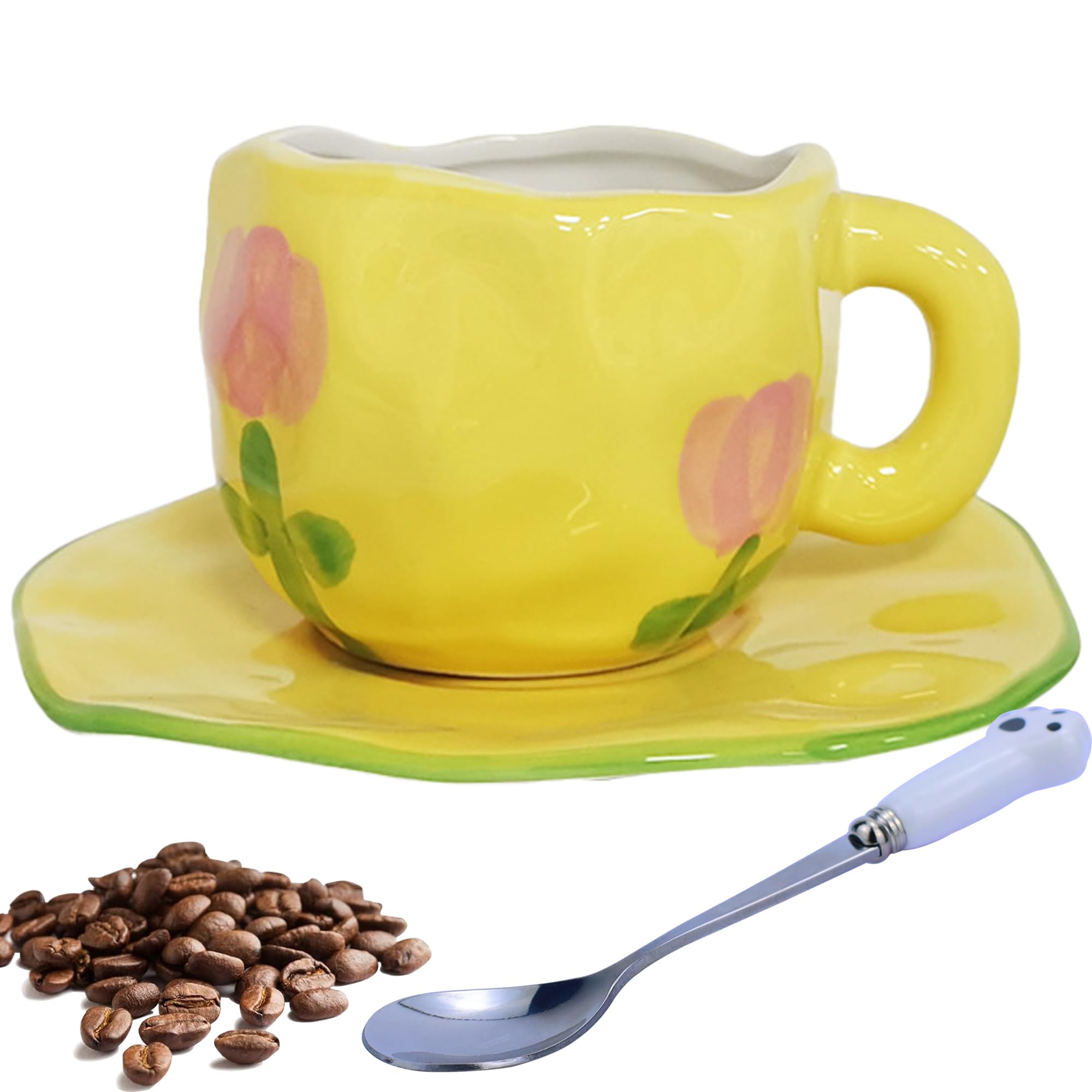 Coquette Bow Coffee Mug Personalized Set with Saucer Mug Porcelain Coffee Tea Cup 12oz
