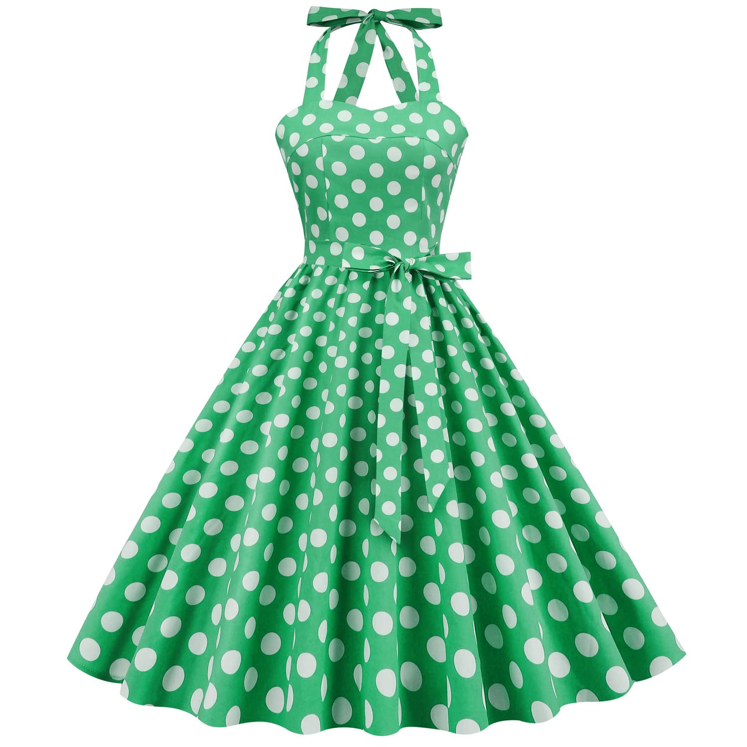Vintage Women 1950s Rockabilly Swing Dress Pinup 50s Retro Hepburn Style Halterneck A-Line Dresses