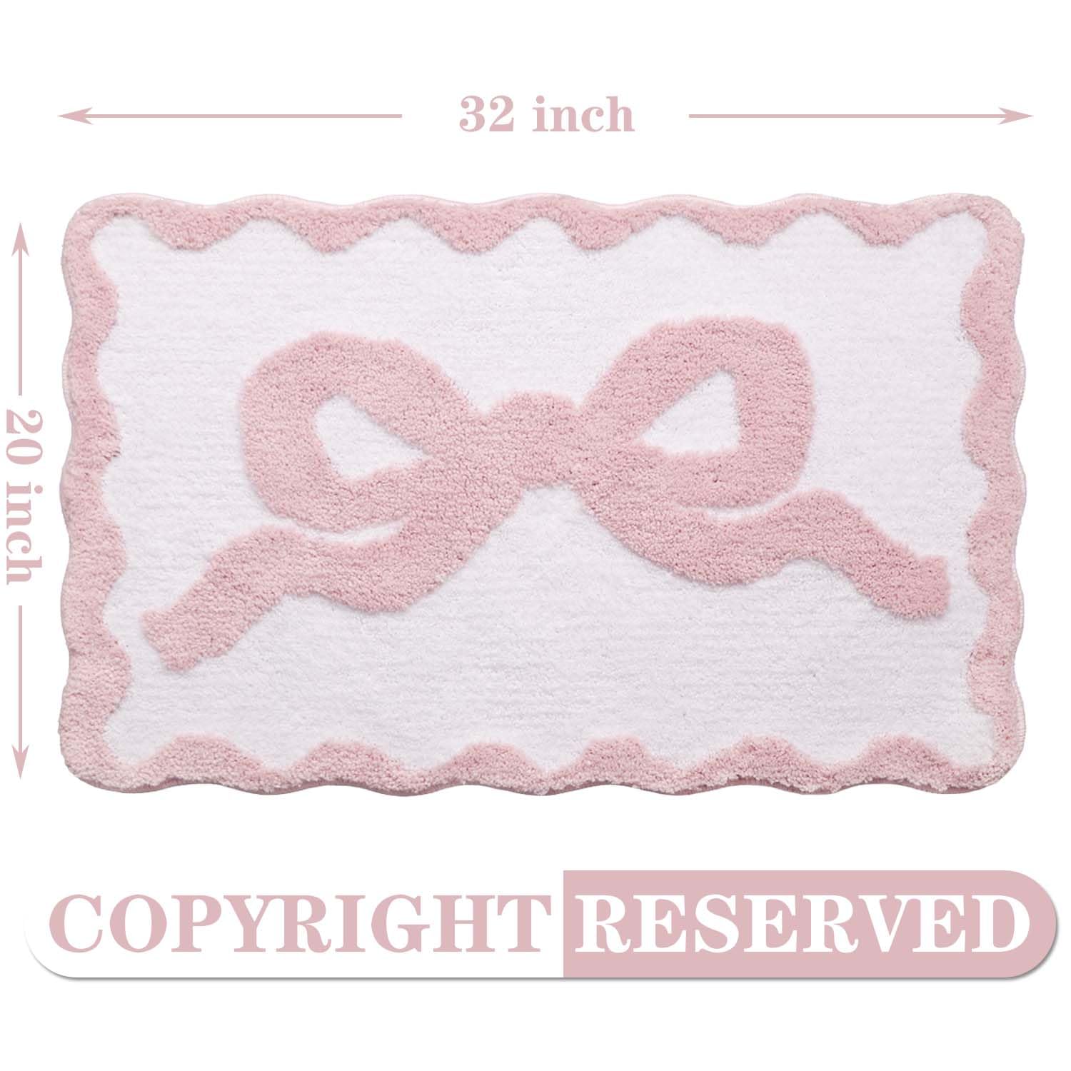 Coquette Pink Bow Bath Mat for Bathroom 20"x32", Cute Preppy Rugs with Scalloped Edges, Soft Microfiber, Ultra Absorbent, Non-Slip